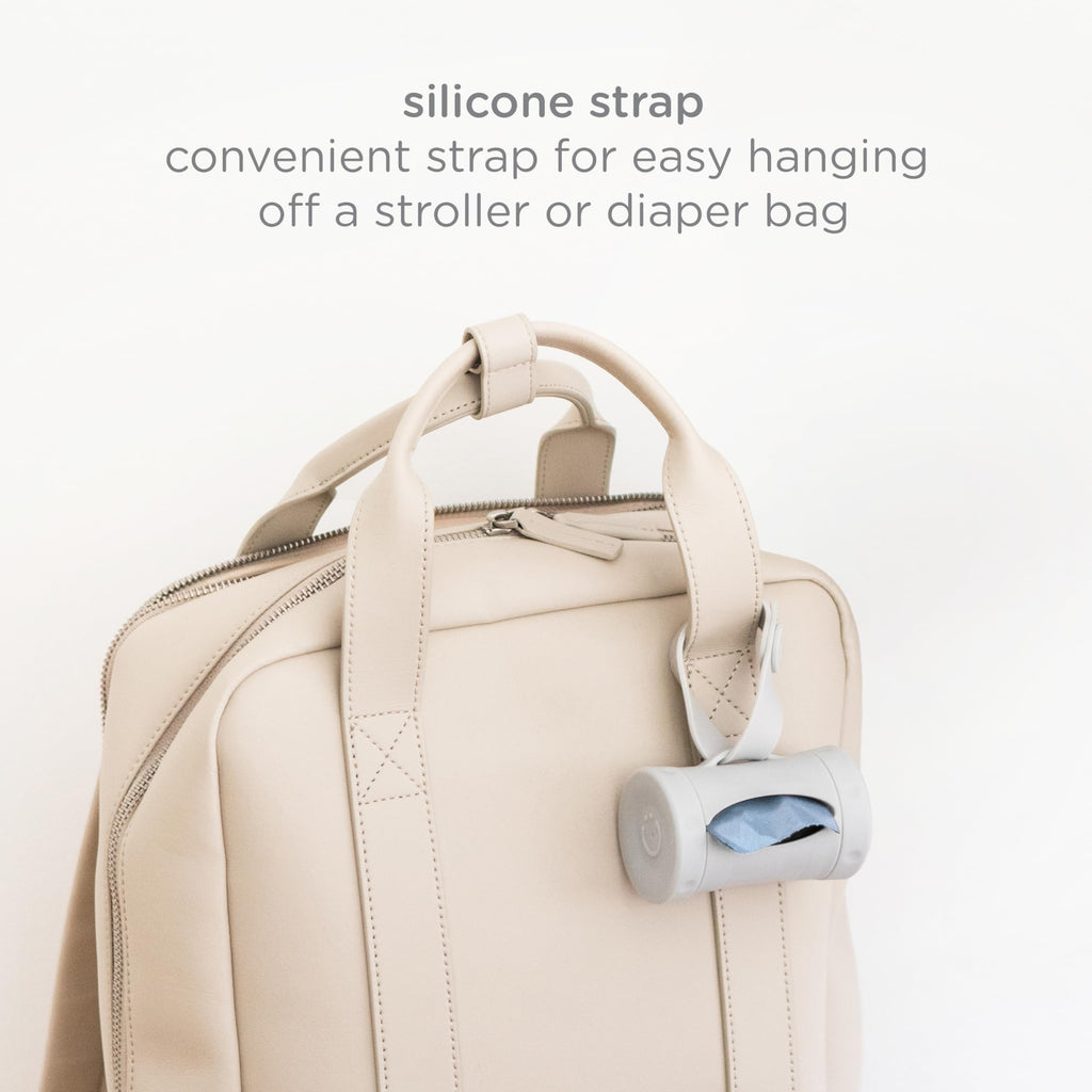 Ubbi Retractable On the Go Bag Dispenser for Travel, Diaper Bag Accessory Must Have for Newborn, Helpful Item, Baby Gift, Lavender Scented, Gray