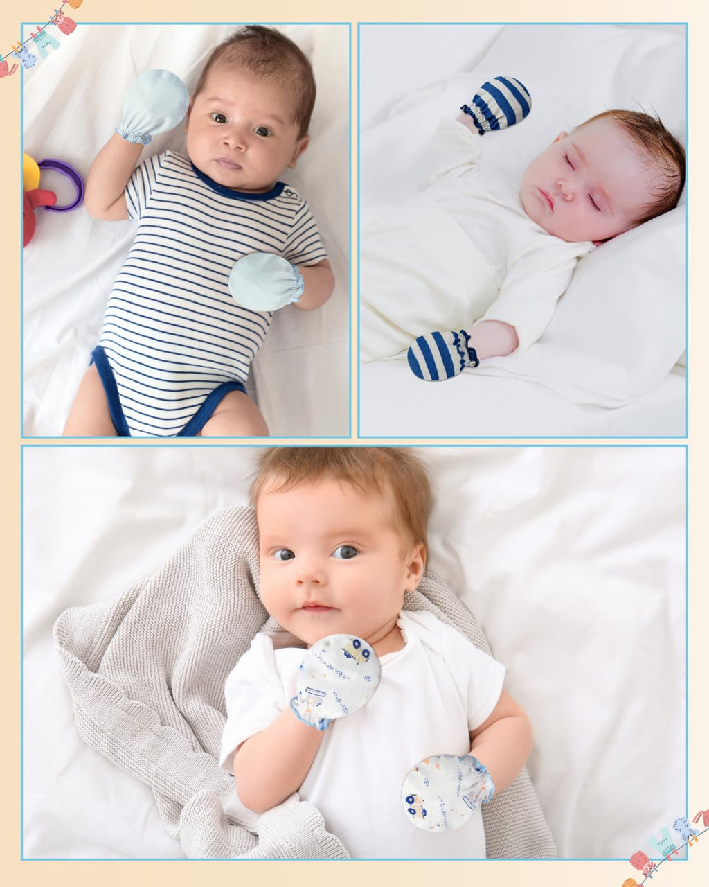 RATIVE Baby Mittens No Scratch Organic Cotton for Newborn 0-6 Months | Baby Essentials Must-Haves for Boys & Girls