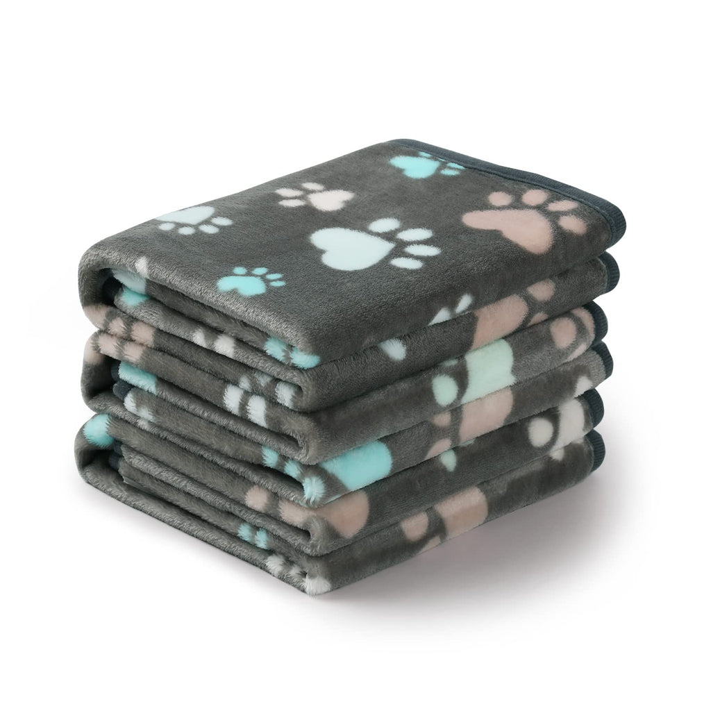 Luciphia 1 Pack 3 Blankets Super Soft Fluffy Premium Fleece Pet Blanket Flannel Throw for Dog Puppy Cat Paw Brown/Pink/White Small(23x16 inch)