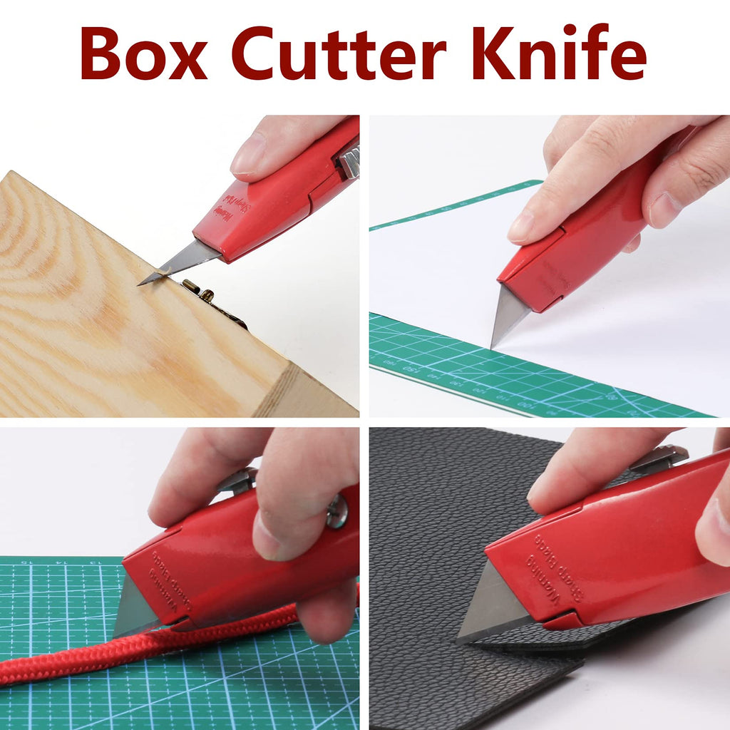 DIYSELF 2Pack Utility Knife Box Cutter Retractable Razor Blade Heavy Duty Box Cutters Knife PVC Pipe Cutter (Red)