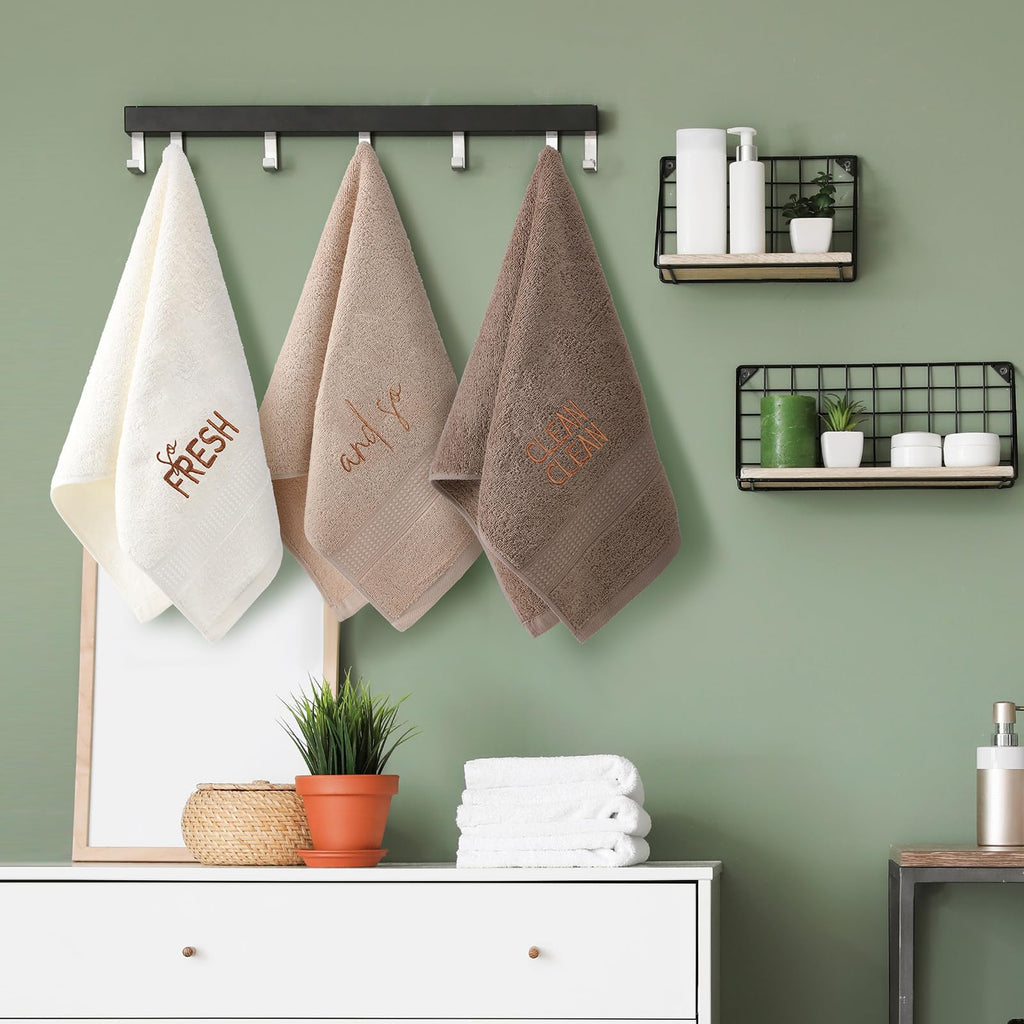 3 Pcs Home Love Family Hand Towels Farmhouse Decorative Embroidered Bathroom Hand Towels Rustic 100% Cotton Brown Hand Towels Set for Boho Bathroom Kitchen Decor