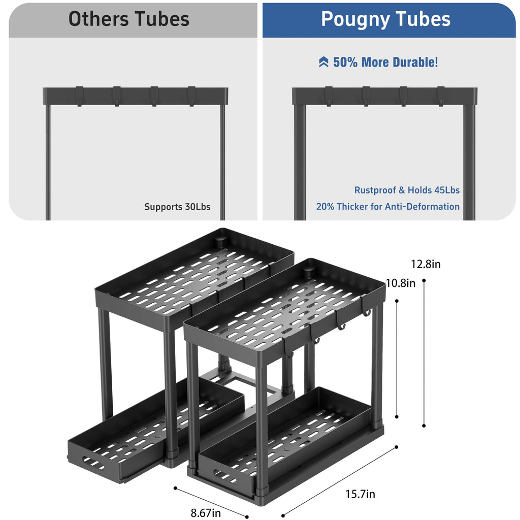 POUGNY 2 Pack Pull-Out Storage Organizers, Under Sink Organizer and Storage for Bathroom & Kitchen,Multi-Purpose Under Cabinet Organizers and storage Black