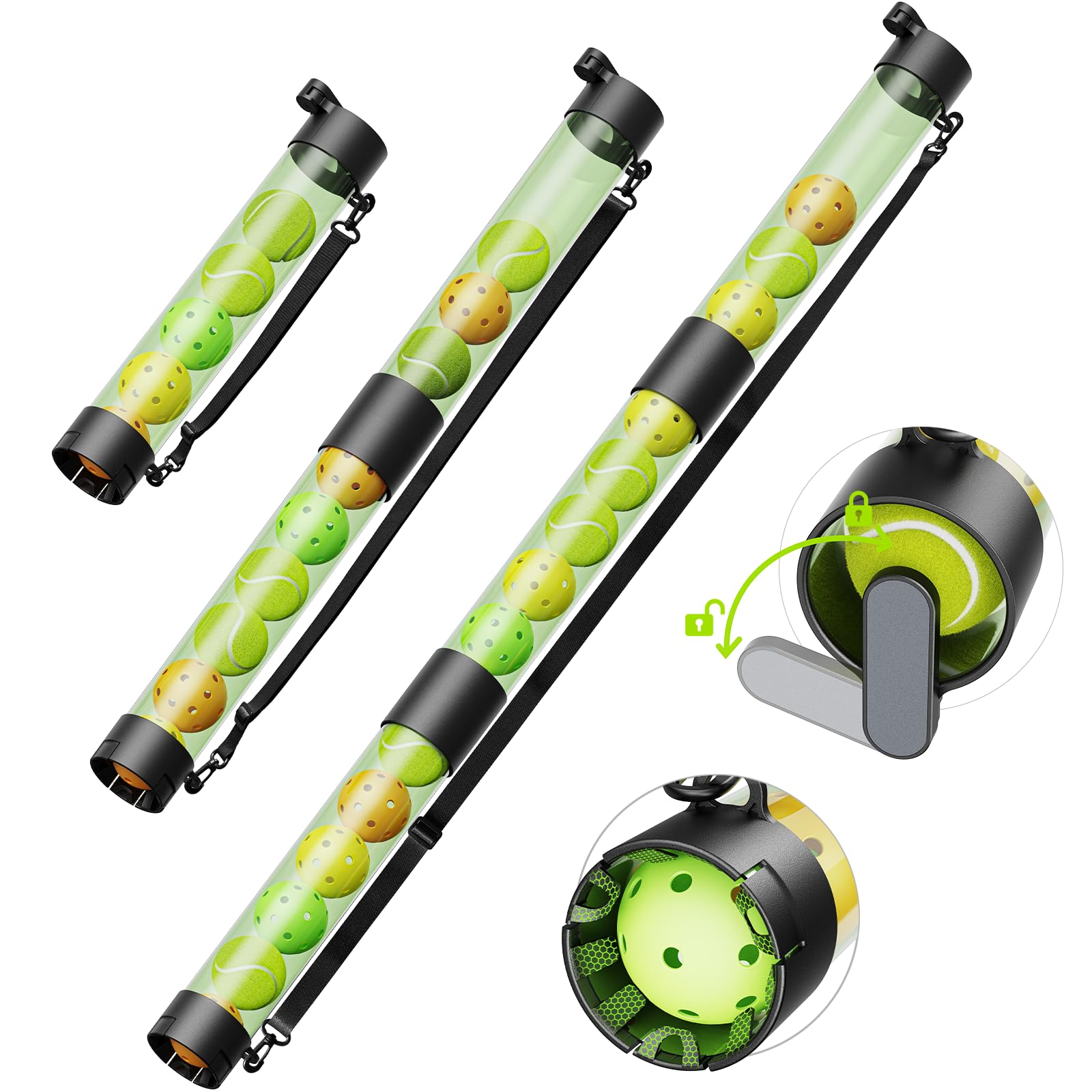 17 Balls Pickleball Ball Retriever & Ball Holder Storage with Strap, Back Saver for Pickleball Accessories, Quick for Pickleball Tube Ball Pickup