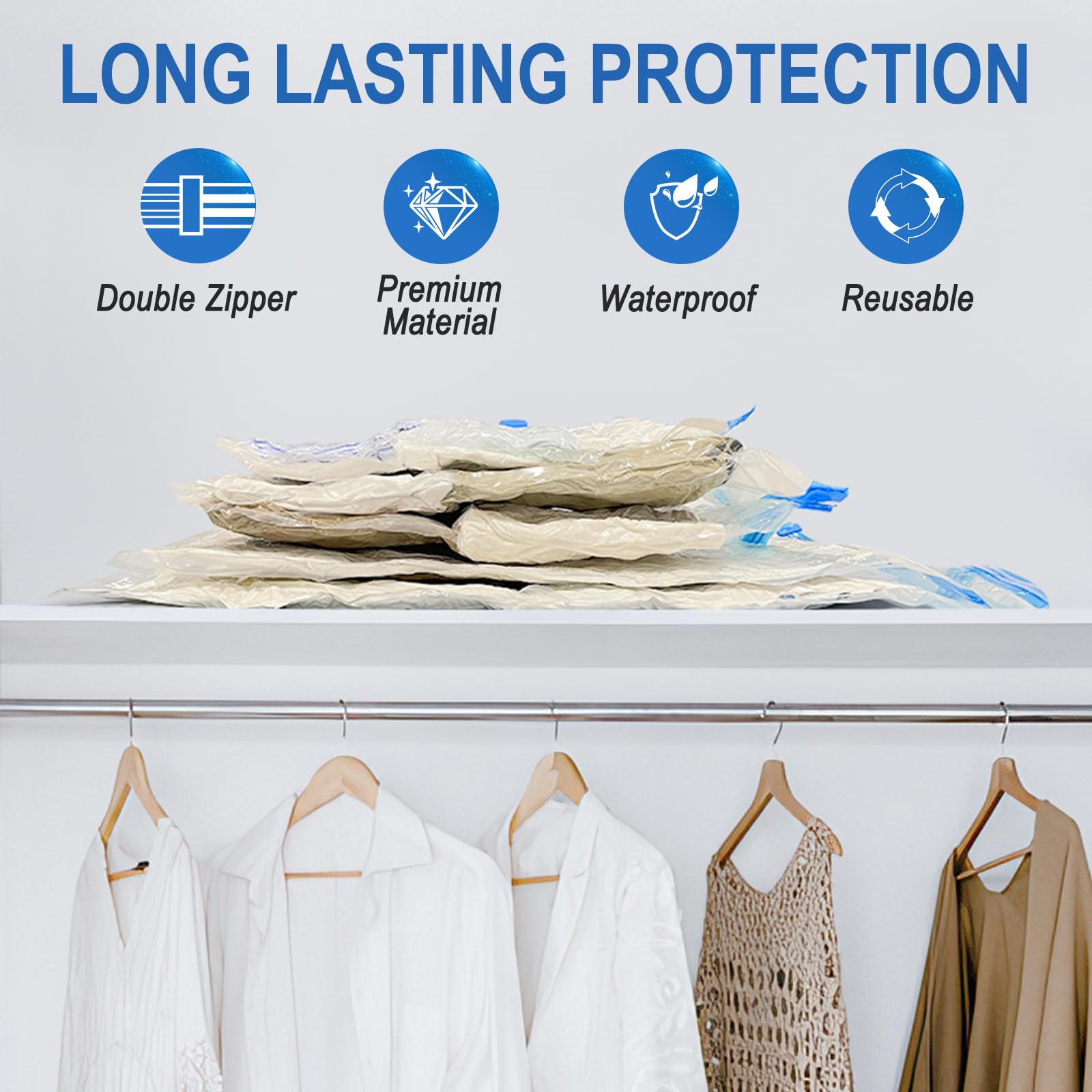 Fygrip 20 Pack Vacuum Storage Bags with Hand Pump, 4 Jumbo + 4 Large + 4 Medium + 8 Small Plastic Packaging Bags, 80% Space Saver Vacuum Seal Bags for Clothing, Travel Lugggage, Blankets, Comforters