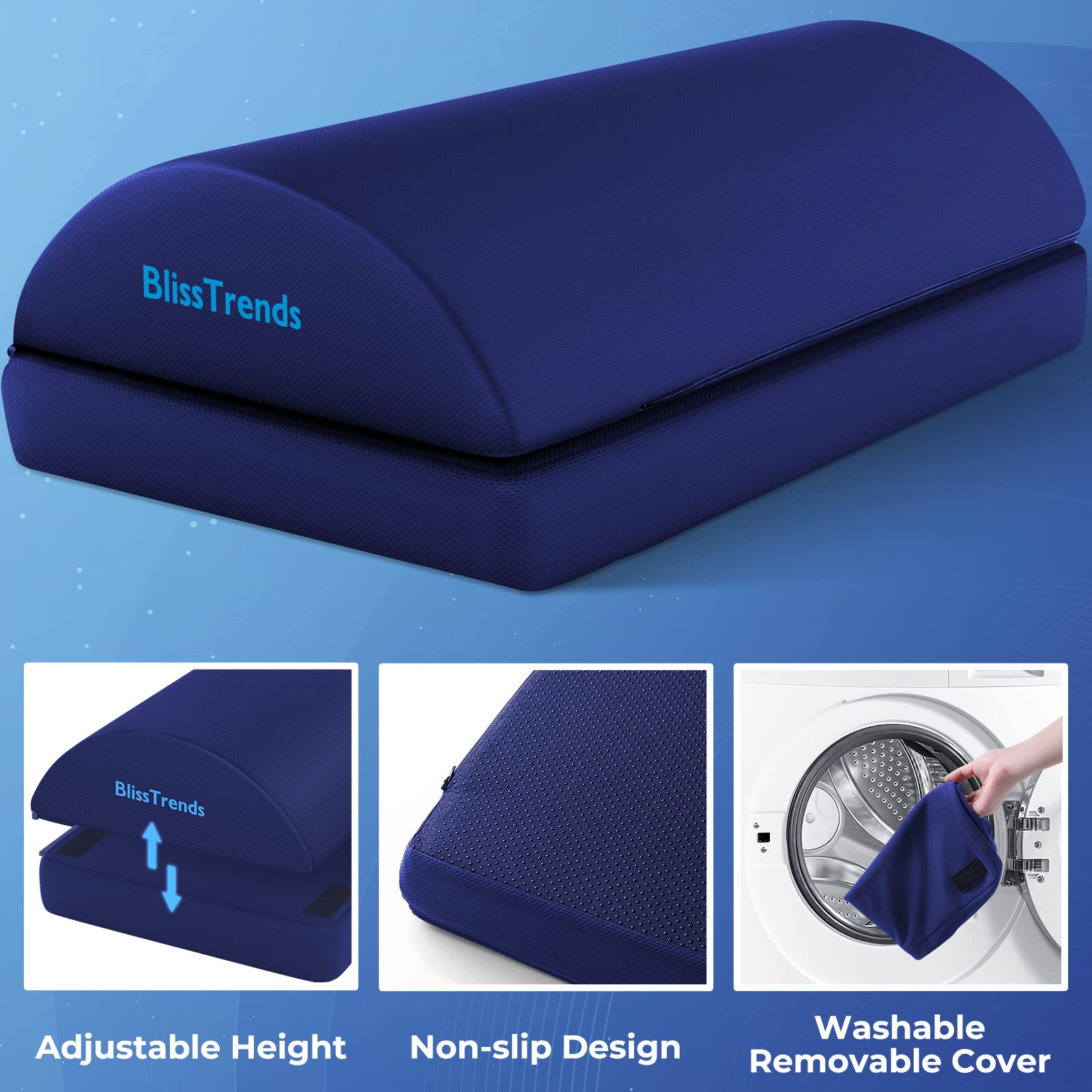 BlissTrends Foot Rest for Under Desk at Work-Versatile Foot Stool with Washable Cover-Comfortable Footrest with 2 Adjustable Heights for Car,Home and Office to Relieve Back,Lumbar,Knee Pain-Black