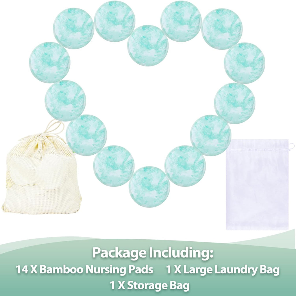 wegreeco Nursing Breast Pads (14 Pack) + Laundry Bag & Travel Storage Bag, 4.7 inch Option - Washable & Reusable Breastfeeding Nursing Pads (Mild, Large)