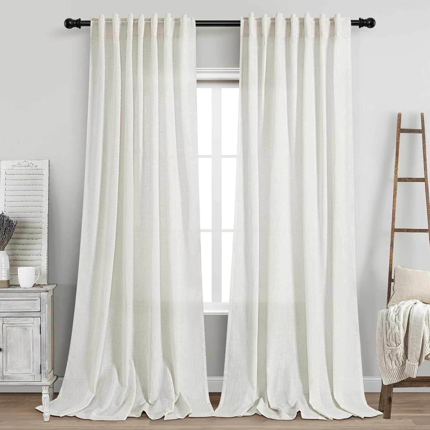 Nanspring Burgundy Linen Curtains 84 Inch Length 2 Panels Set for Living Room Rod Pocket Back Tab Light Filtering Window Drapes for Bedroom Dining Room Protect Privacy Modern Farmhouse Decor 52x84