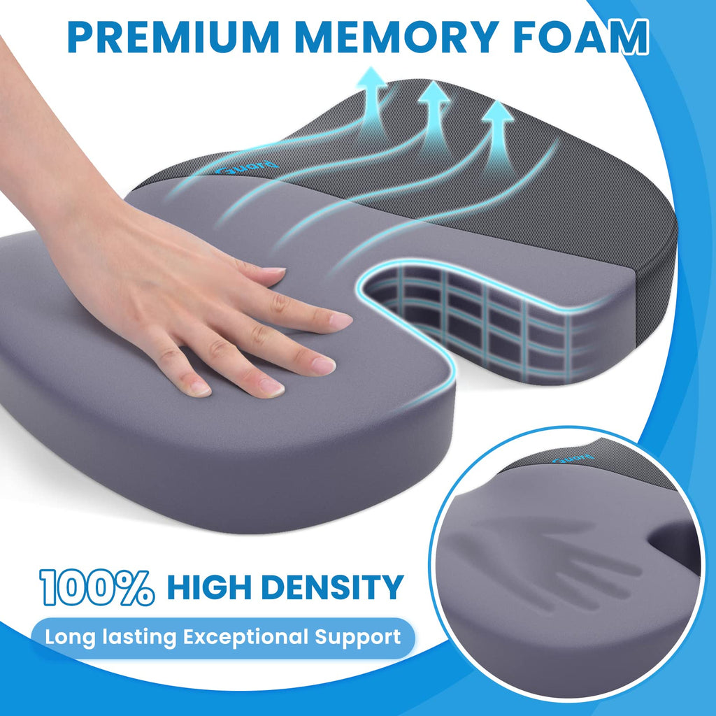 TushGuard Seat Cushion for Office Chair Memory Foam Non-Slip Cushion Back, Relief Chair Pad, Butt Pillow for Office Chair, Car, Computer Desk, Black