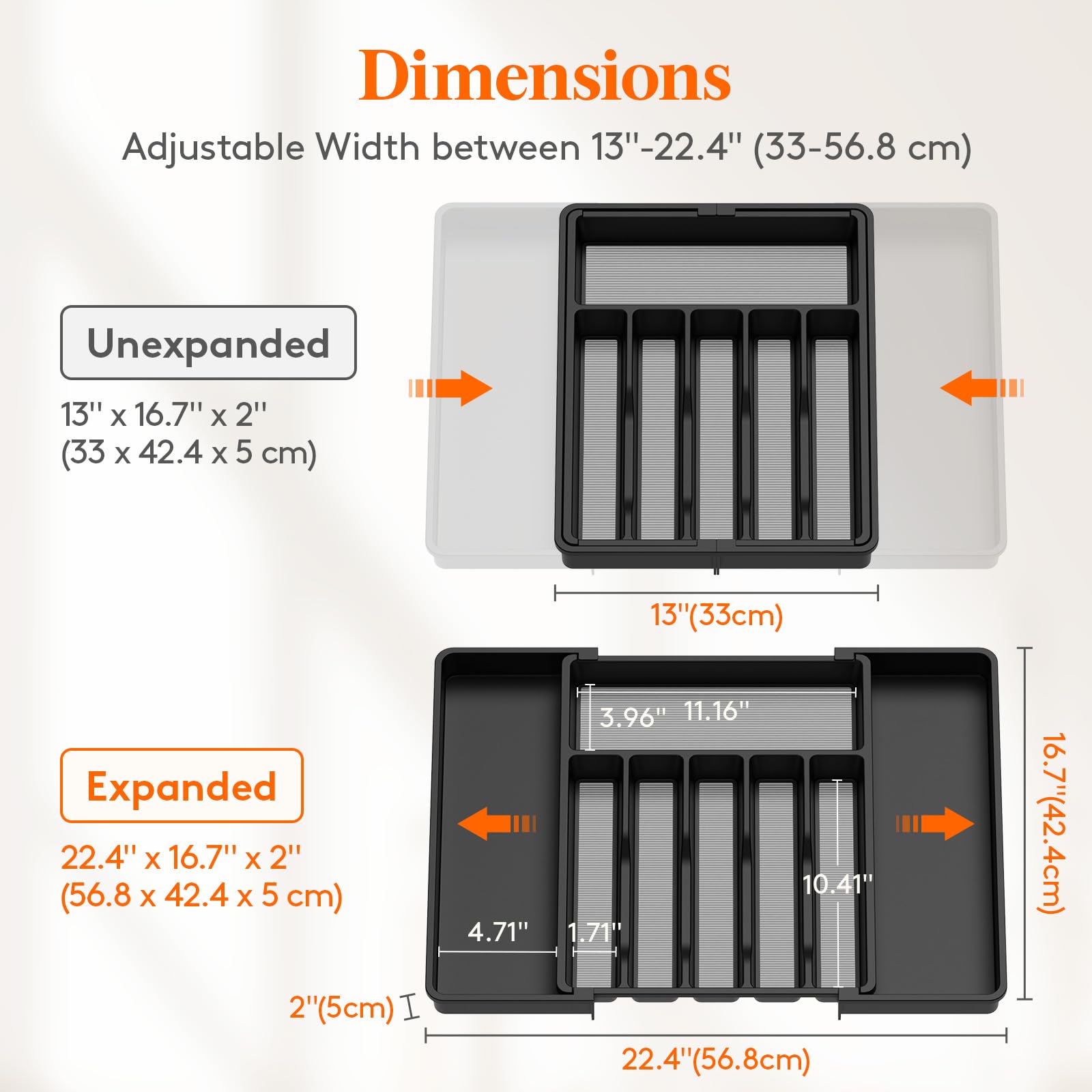 Lifewit Silverware Drawer Organizer, Expandable Utensil Tray for Kitchen, BPA Free Flatware and Cutlery Holder, Adjustable Plastic Storage for Spoons Forks Knives, 8.5"-14.1" x 12.1", Black