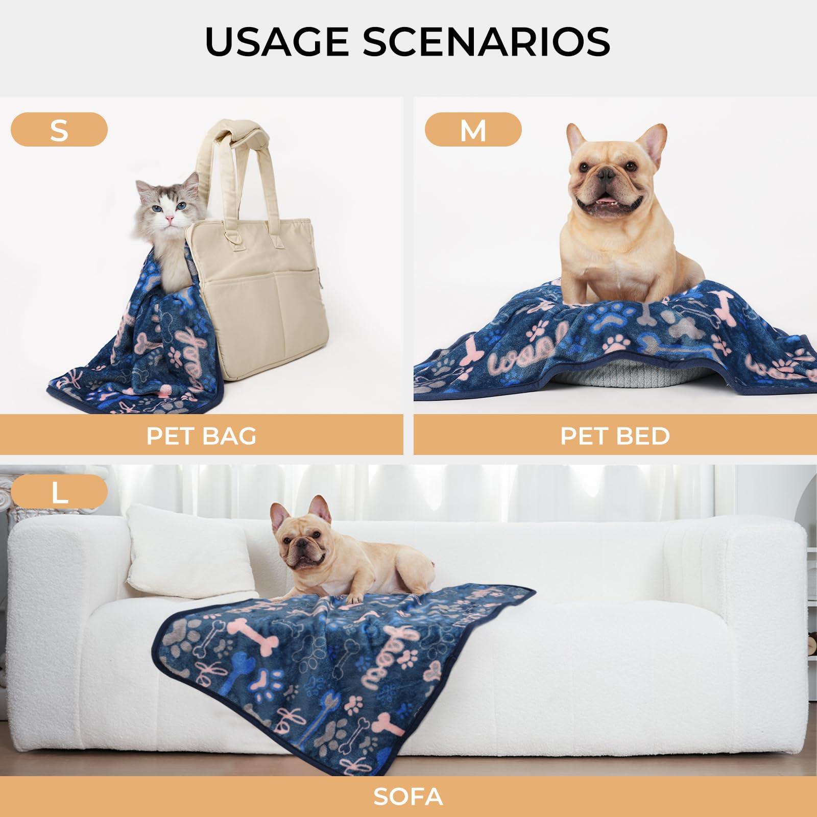 Luciphia 1 Pack 3 Blankets Fluffy Premium Fleece Pet Blanket Flannel Paw Printed Throw for Dog Cat(Small 23x16'', Grey/Brown/Blue)