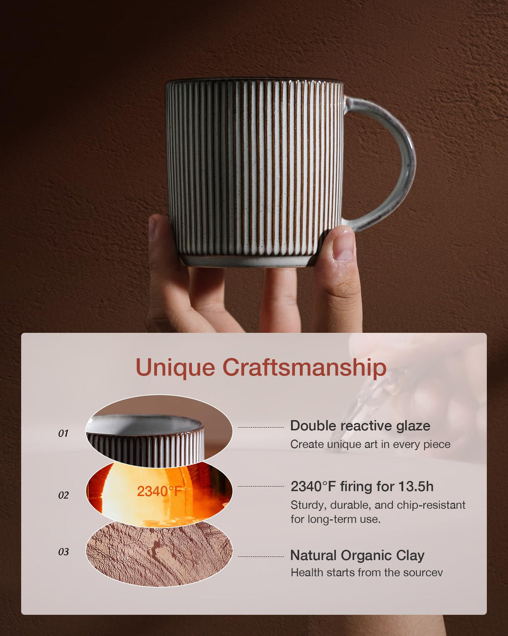 famiware Coffee Mugs Set of 6, Starlight 11 oz Mug Cup Set with Handle for Coffee, Tea, Cocoa, Milk - Ceramic Stoneware Mug Set, Matte Black Grey