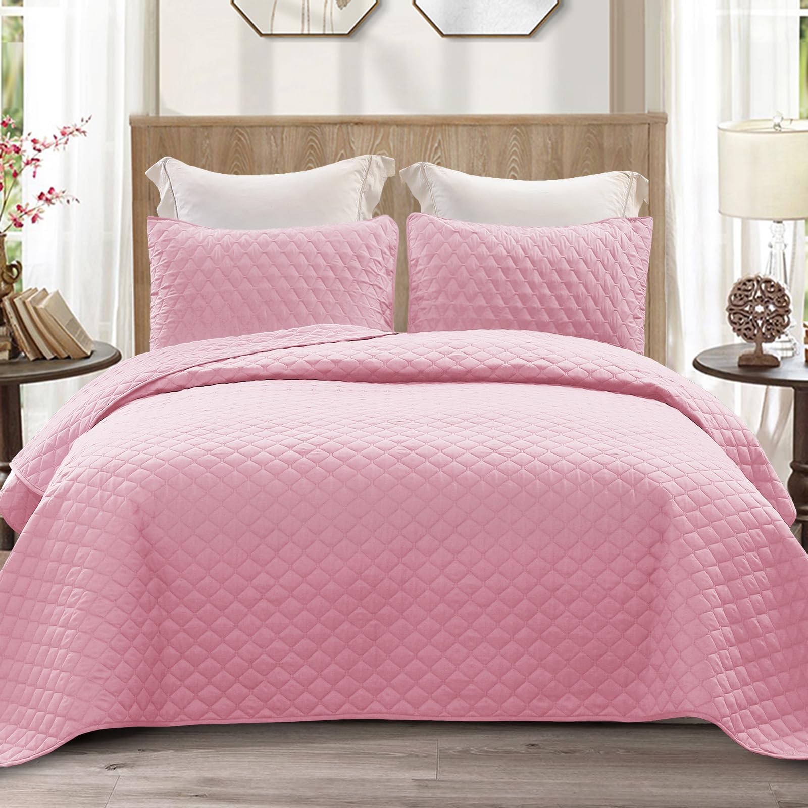 Exclusivo Mezcla Reversible Full Queen Quilt Bedding Set with Pillow Shams, Lightweight Quilts Queen Size, Soft Bedspreads Bed Coverlets for All Seasons - (Lilac Ash, 90"x96")