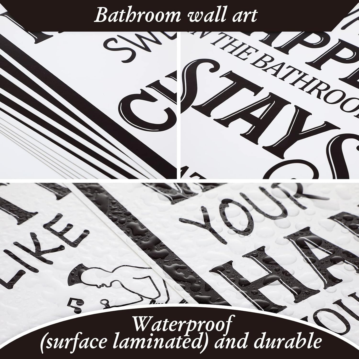 Zonon 9 Pieces Bathroom Wall Decor, Funny Vintage Bathroom Signs Washroom Quotes Sayings Art Prints Washroom Posters for Wall Restroom Toilet Decoration Pictures, Unframed(Black Font)