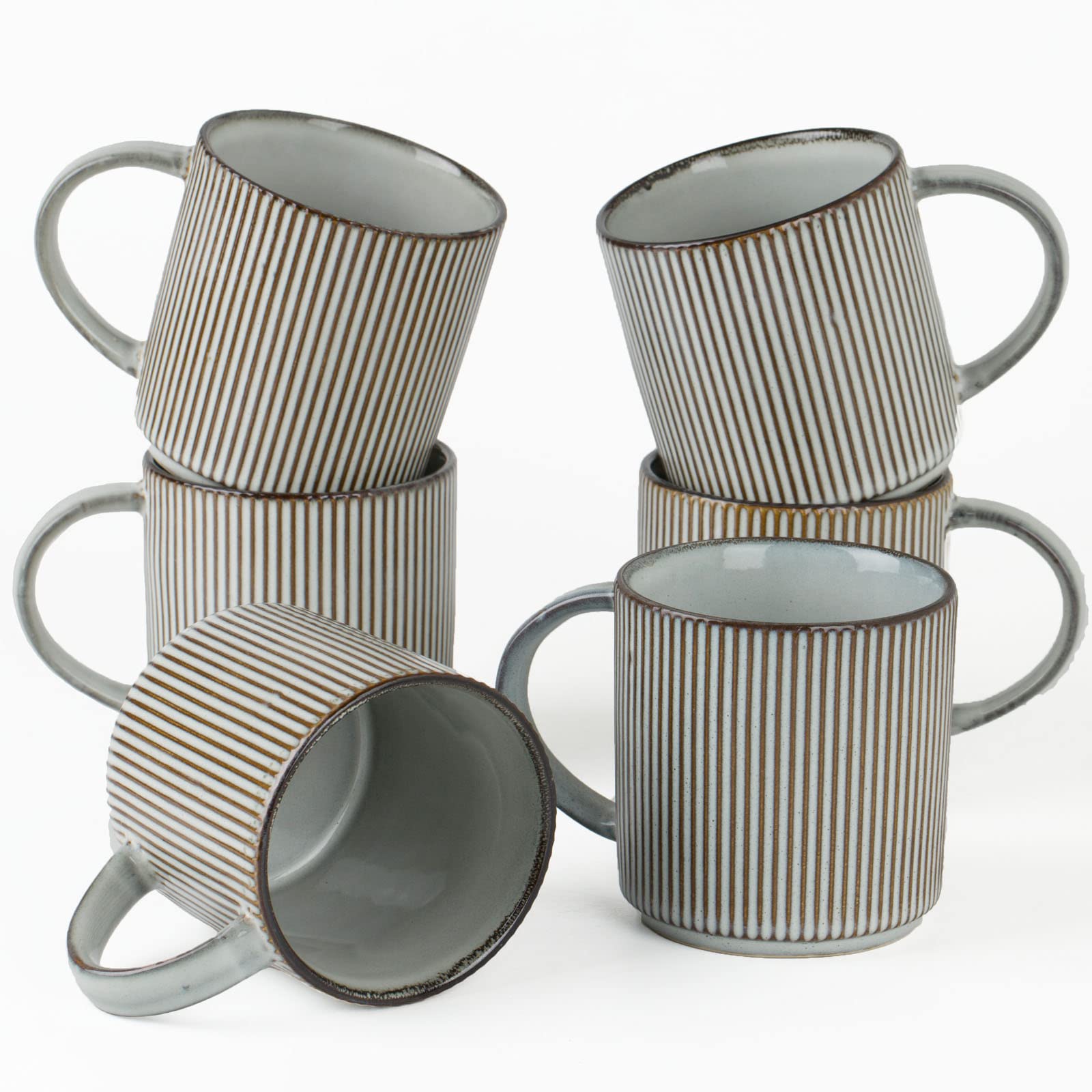 famiware Coffee Mugs Set of 6, Starlight 11 oz Mug Cup Set with Handle for Coffee, Tea, Cocoa, Milk - Ceramic Stoneware Mug Set, Matte Black Grey