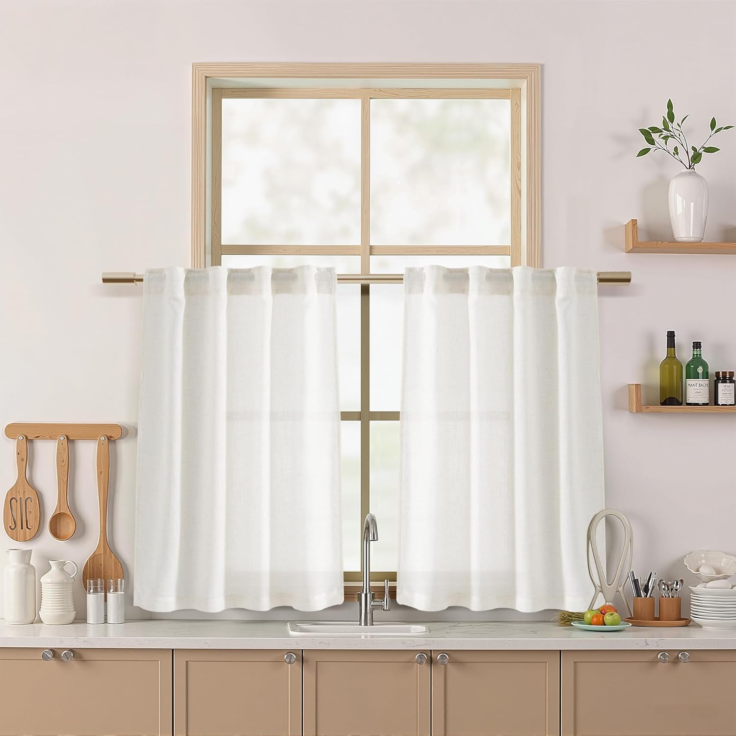 Nanspring Burgundy Linen Curtains 84 Inch Length 2 Panels Set for Living Room Rod Pocket Back Tab Light Filtering Window Drapes for Bedroom Dining Room Protect Privacy Modern Farmhouse Decor 52x84