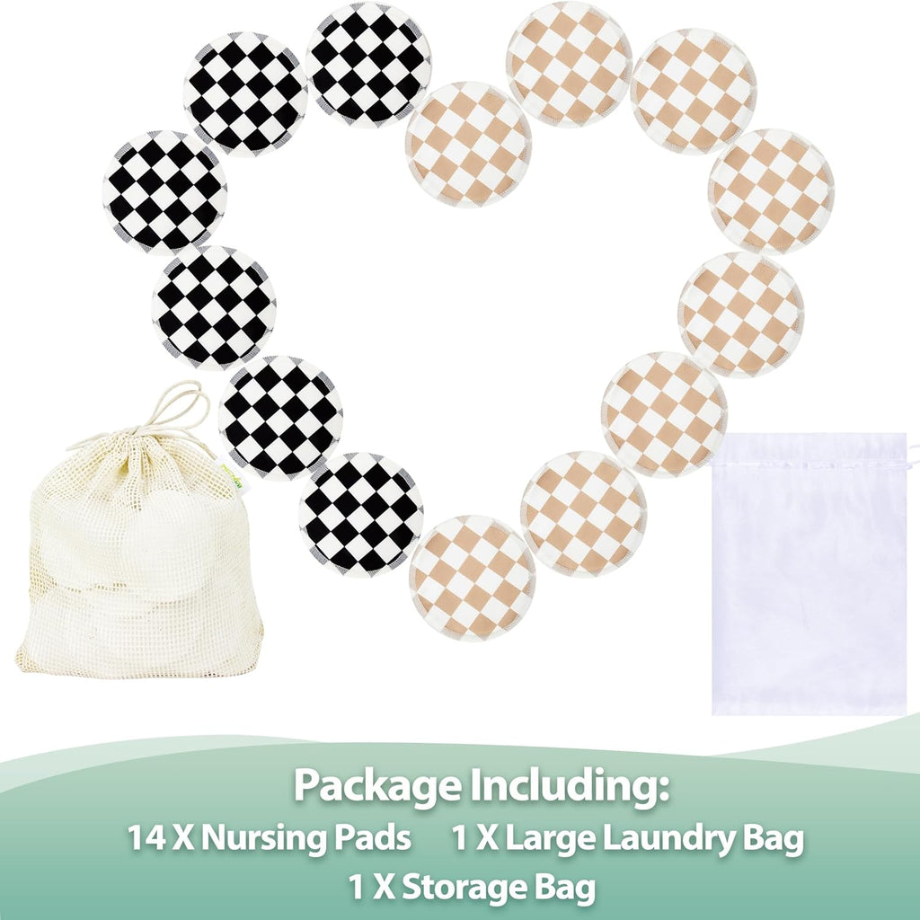 wegreeco Nursing Breast Pads (14 Pack) + Laundry Bag & Travel Storage Bag, 4.7 inch Option - Washable & Reusable Breastfeeding Nursing Pads (Mild, Large)