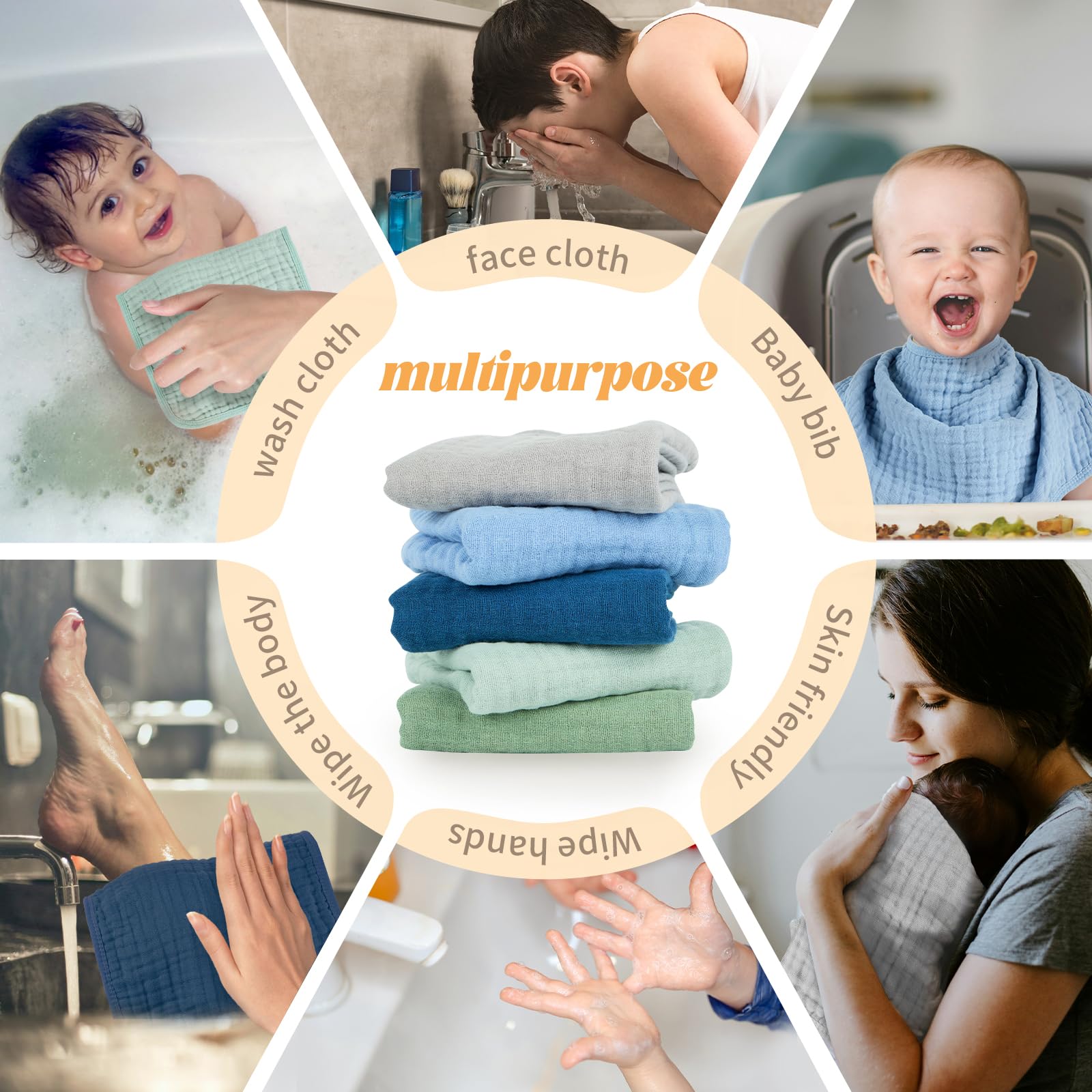MIGIOL Muslin Burp Cloths 100% Cotton Baby Burp Cloths Soft, Absorbent 10x20 inches for Girls and Boys Baby Essentials