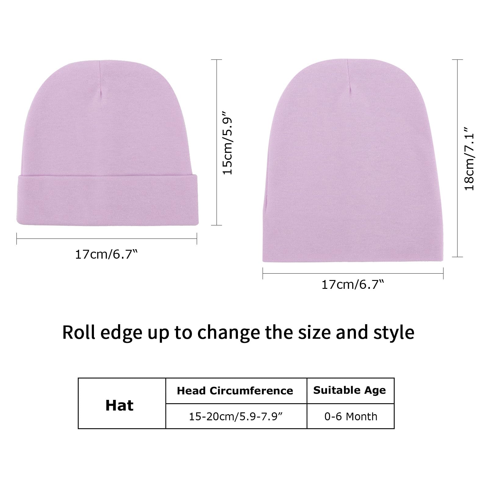 DRESHOW BQUBO 6 Pack Baby Beanie Hats for Unisex Infant Toddler Cotton Beanie Newborn Hospital Hat for Boys Girls 0-6 Months