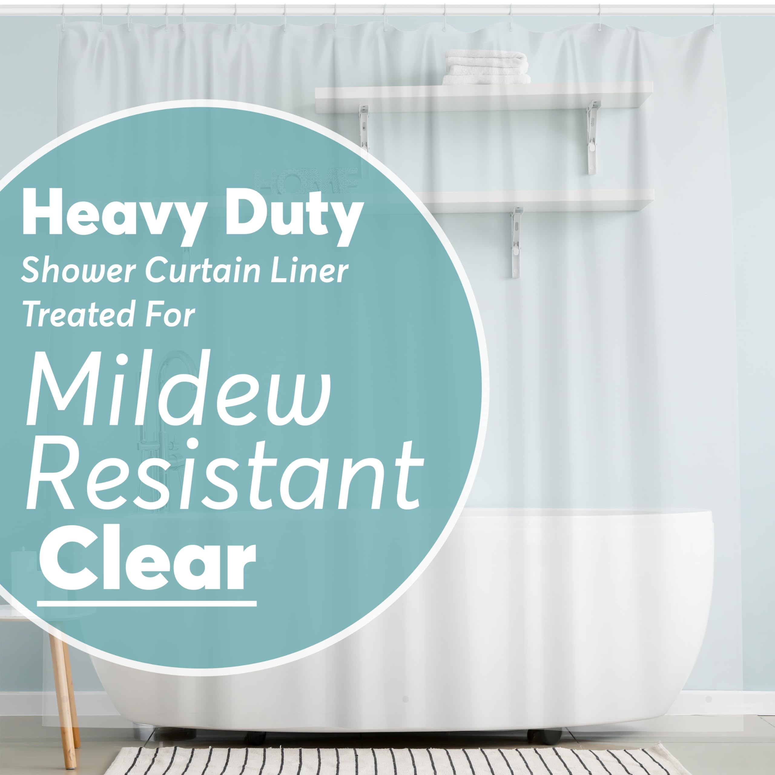 BigFoot Clear Shower Curtain Liner - 72x72 Odorless Plastic with Magnets, Washable Long Bathroom Curtain - Premium PEVA Waterproof Bath Shower Liner, Rust-Proof Bathroom Essentials