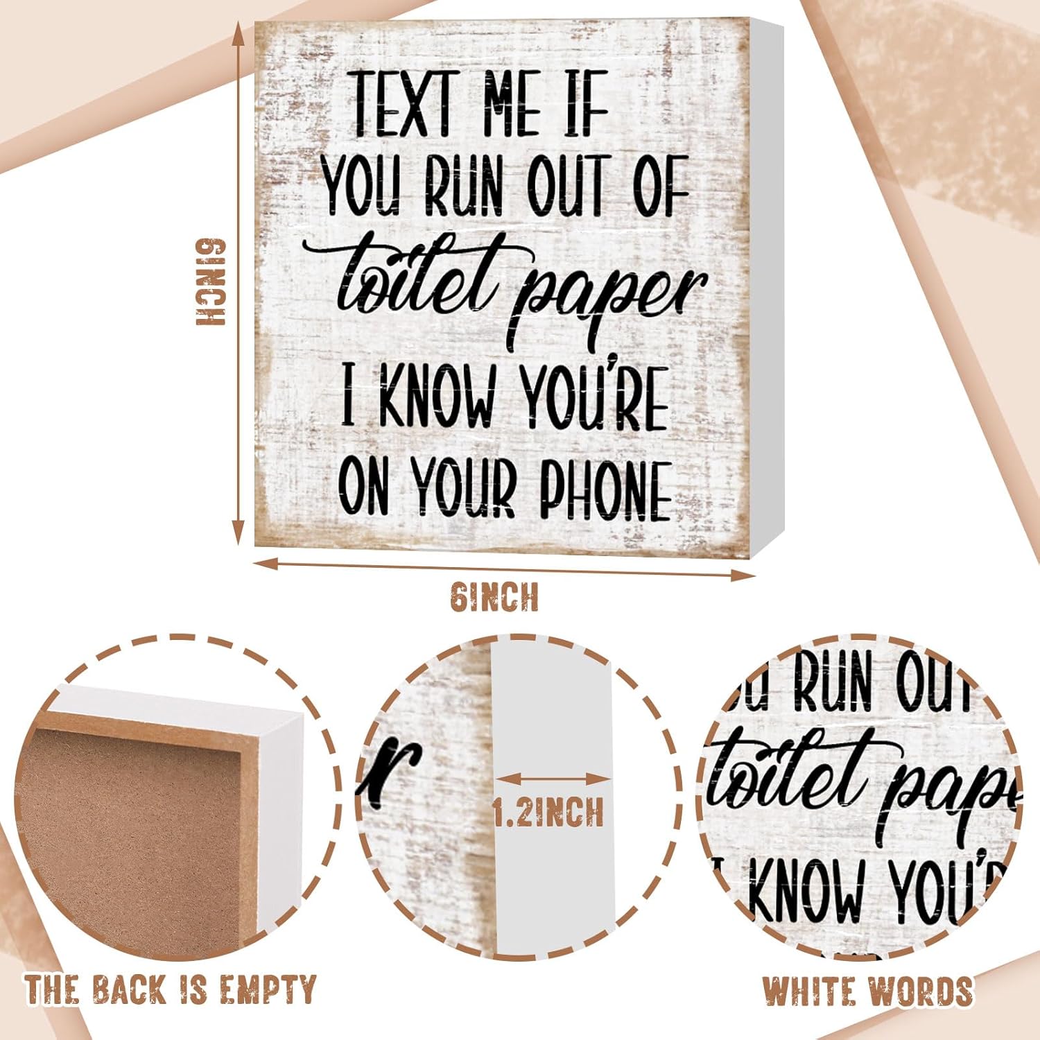 Jetec 2 Pieces Farmhouse Bathroom Signs Decor Wooden Box Sign Funny Bathroom Wall Art Rustic Wood Plaque Please Seat Yourself Decor for Home Restroom(Black)