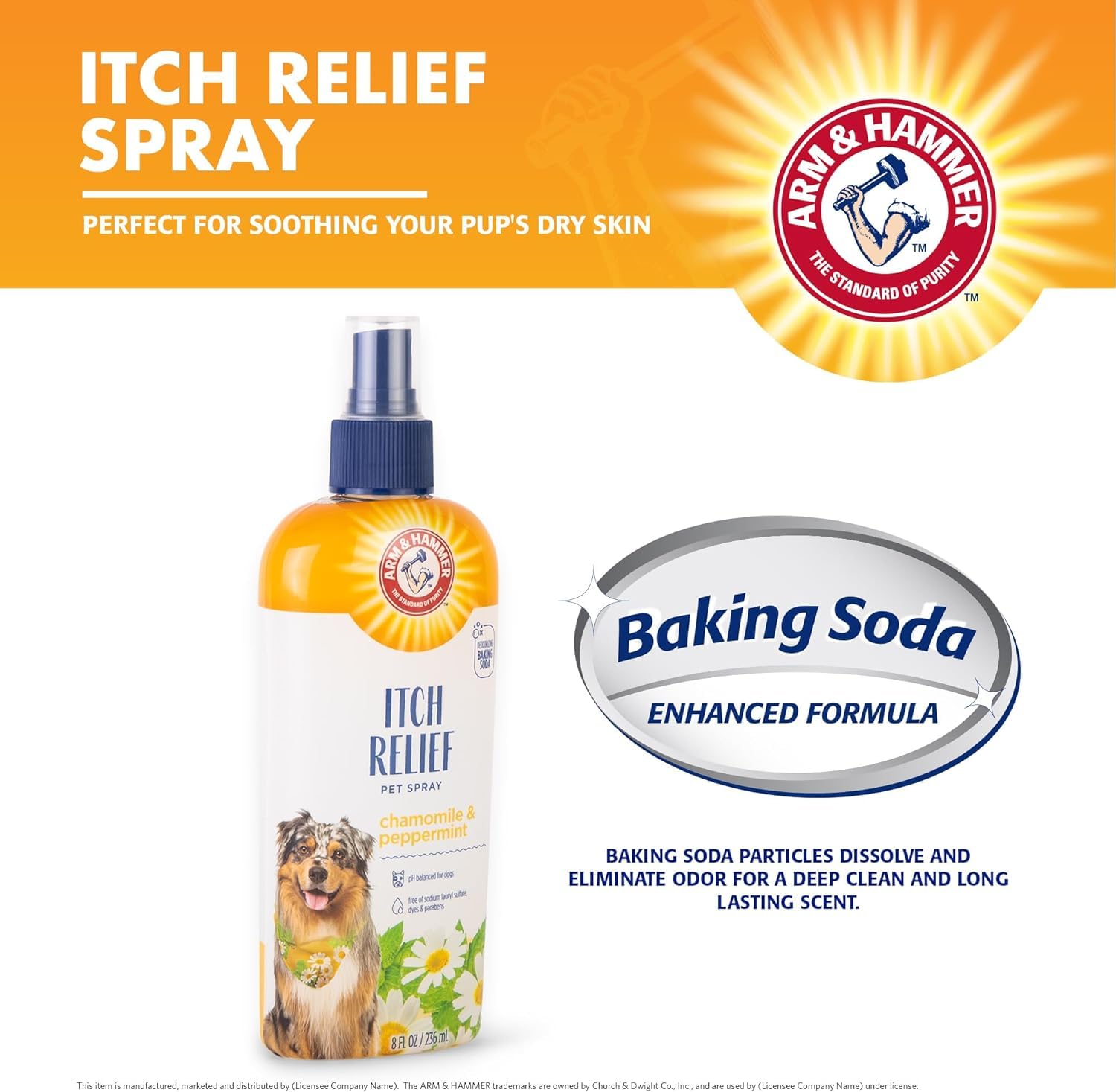 Arm & Hammer for Pets Itch Relief Spray for Dogs - Dog Itch Relief with Baking Soda Chamomile & Peppermint Scent - Professional Dog Skin Care - Anti Itch Spray for Dogs, Itchy Dog Skin Relief 8oz