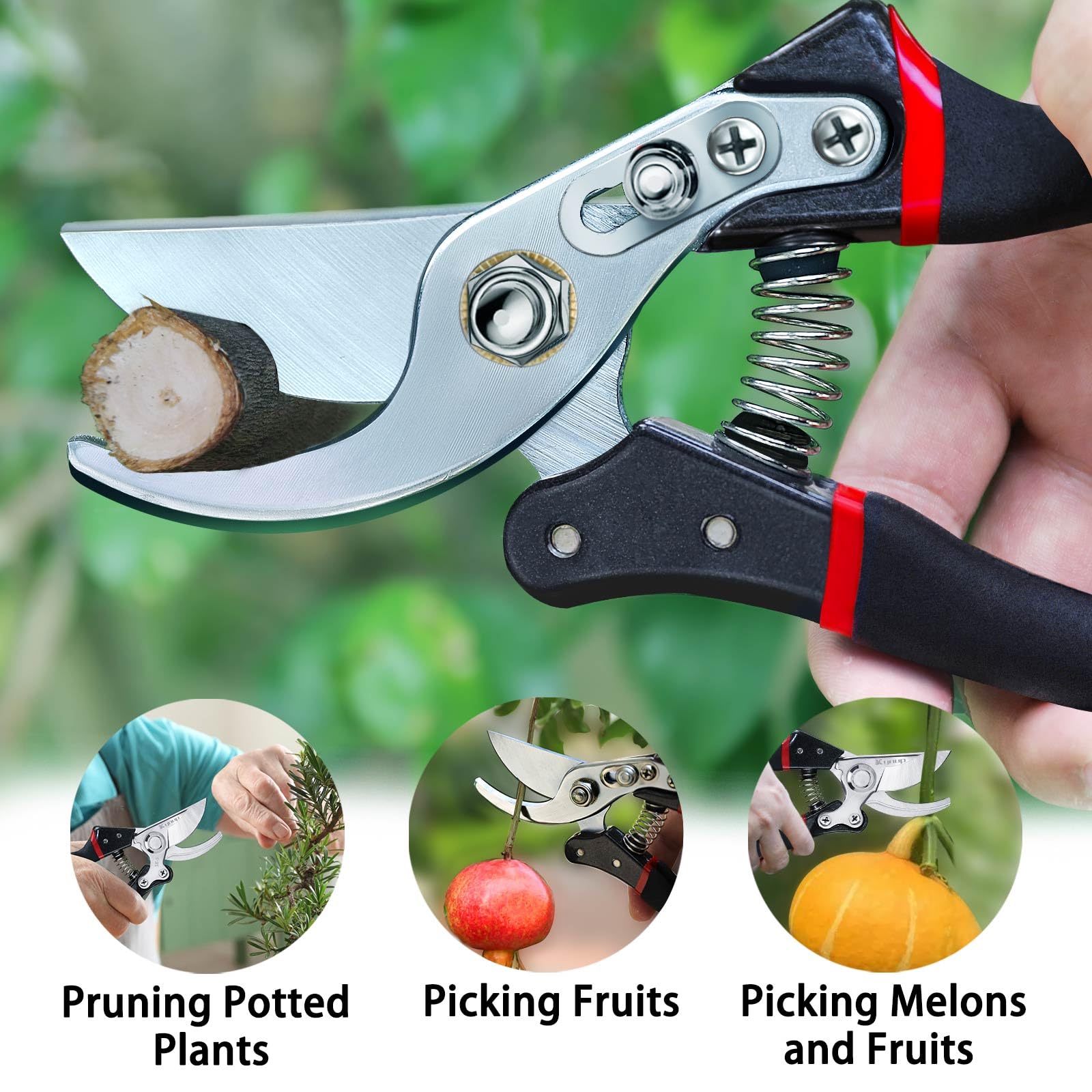 Kynup Pruning Shears, Gardening Scissors, Pruners for Gardening, Heavy Duty Garden Tools, Garden Grass Clippers Hand Hedge Shears, (Red)