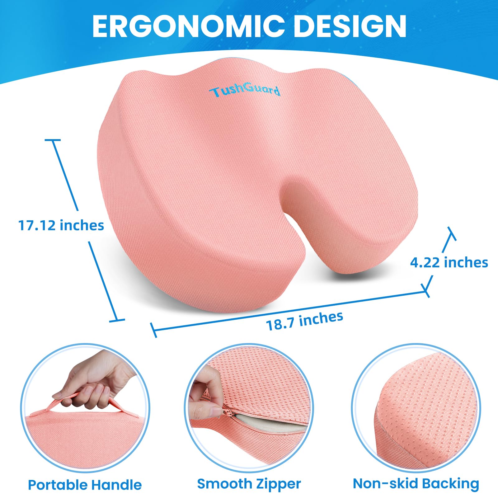 TushGuard Seat Cushion for Office Chair Memory Foam Non-Slip Cushion Back, Relief Chair Pad, Butt Pillow for Office Chair, Car, Computer Desk, Black