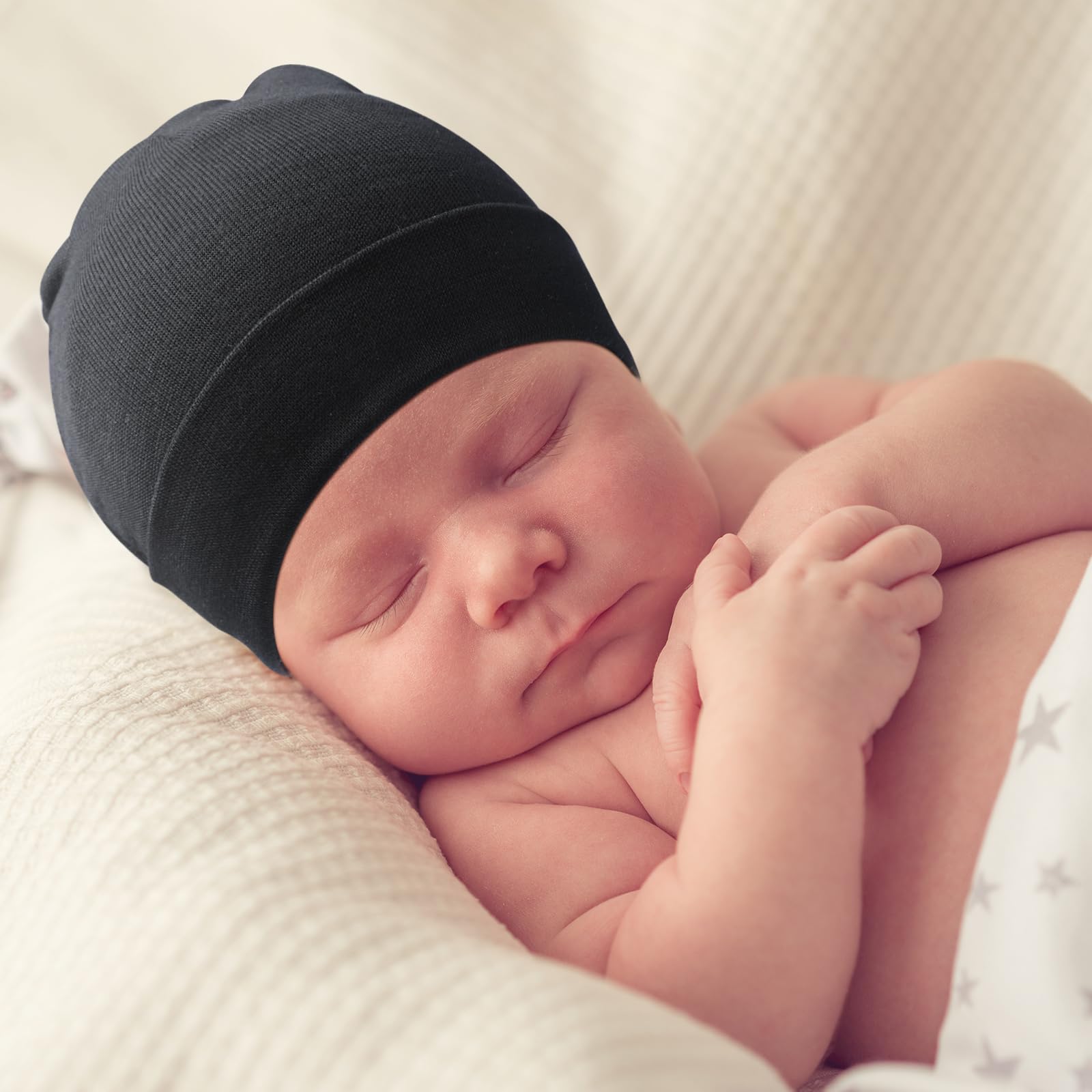 DRESHOW BQUBO 6 Pack Baby Beanie Hats for Unisex Infant Toddler Cotton Beanie Newborn Hospital Hat for Boys Girls 0-6 Months