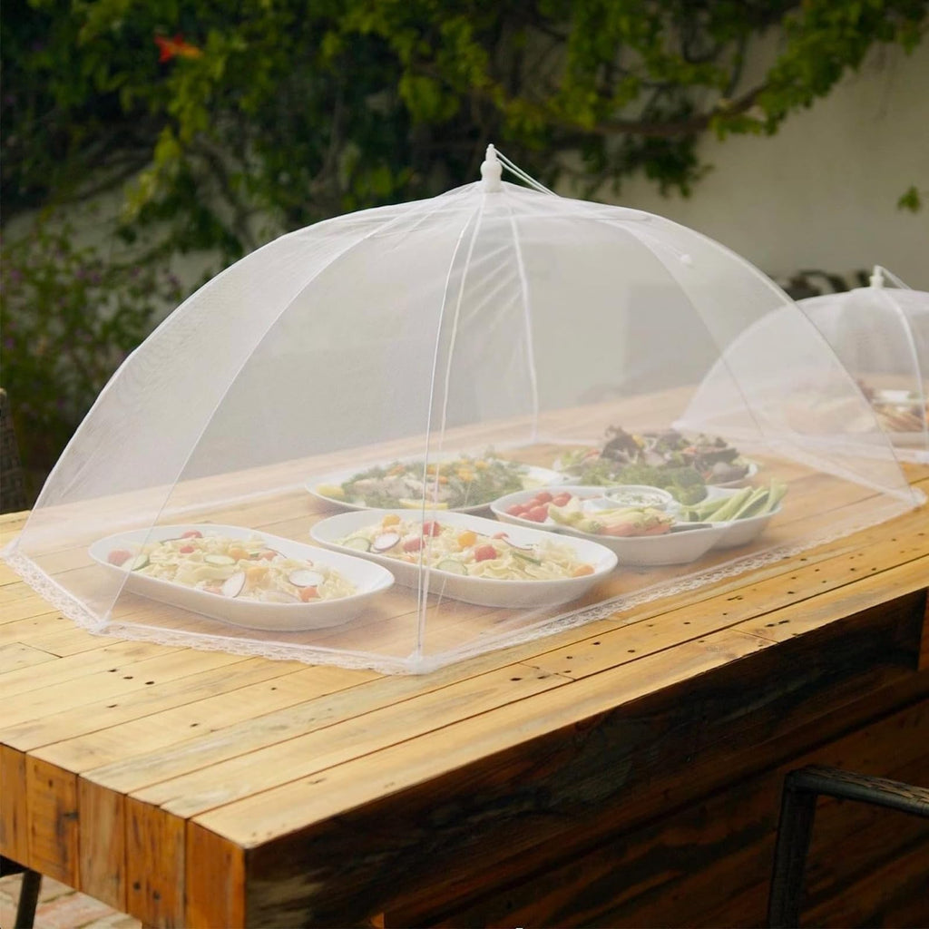 Simply Genius Pop-Up Mesh Food Covers - 17 x 17 in, White, 6 Pack, Large & Tall - Reusable & Collapsible Food Tents for Outdoor Serving