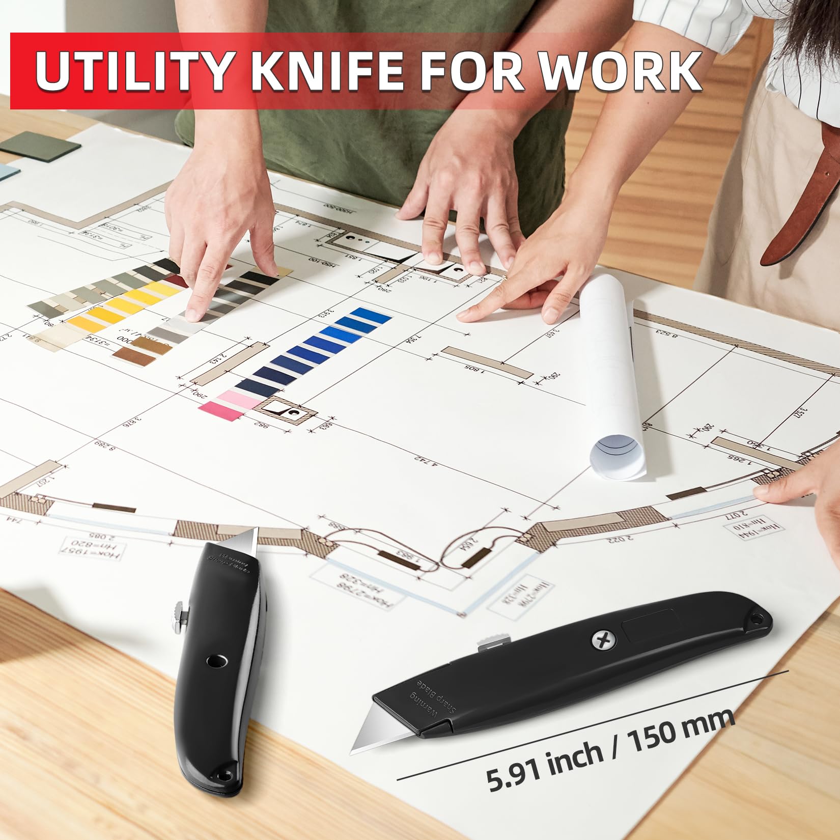 DIYSELF 2Pack Utility Knife Box Cutter Retractable Razor Blade Heavy Duty Box Cutters Knife PVC Pipe Cutter (Red)