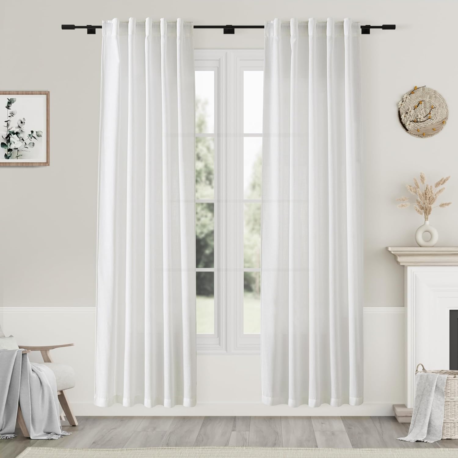 Nanspring Burgundy Linen Curtains 84 Inch Length 2 Panels Set for Living Room Rod Pocket Back Tab Light Filtering Window Drapes for Bedroom Dining Room Protect Privacy Modern Farmhouse Decor 52x84