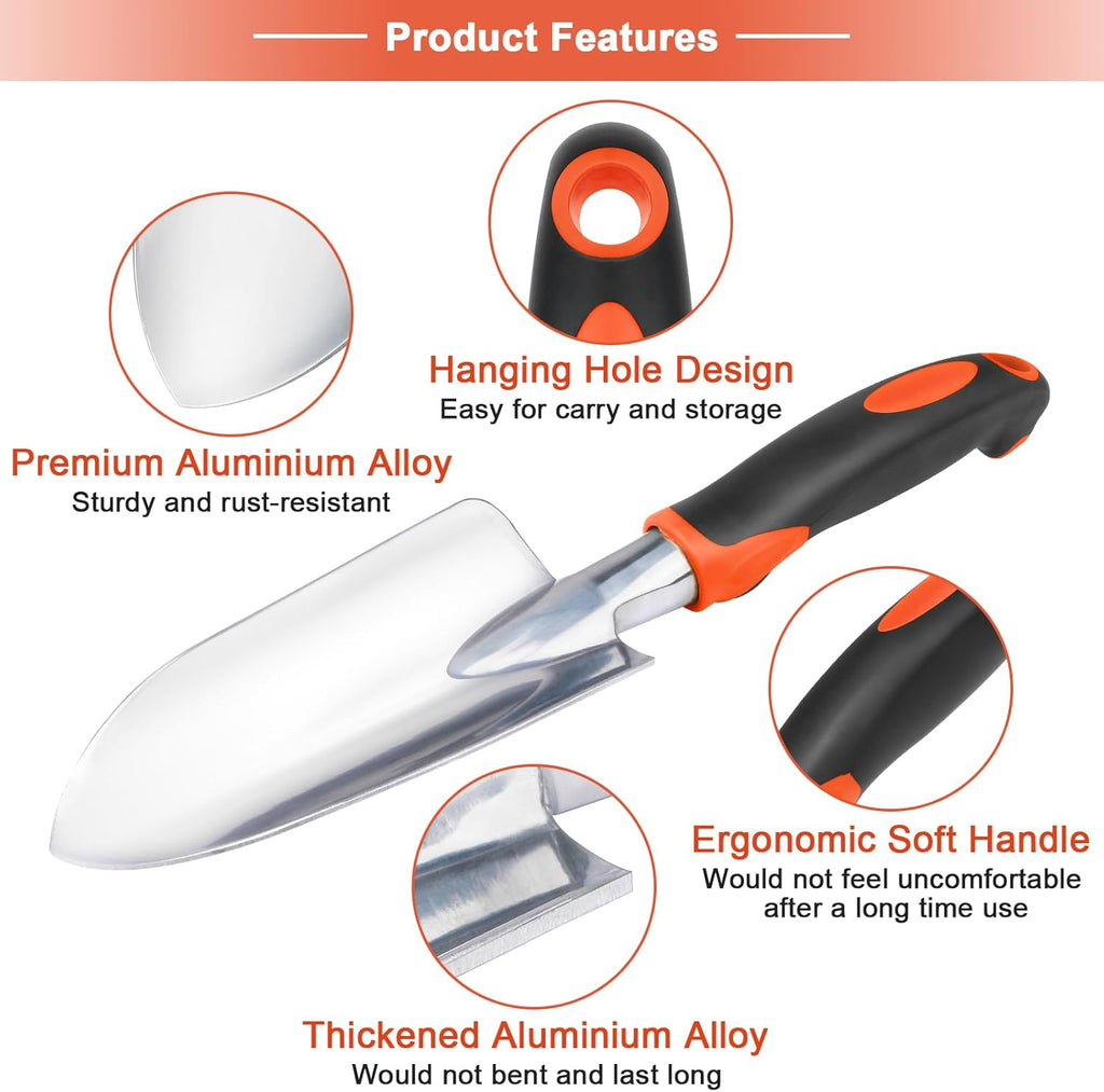 Garden Tools Set, 3 Pack Heavy Duty Gardening Tools Set Include Garden Shovel, Transplant Trowel and Hand Rake with Ergonomic Non-Slip Handle, Aluminum Alloy Lawn and Garden Hand Tools for Planting