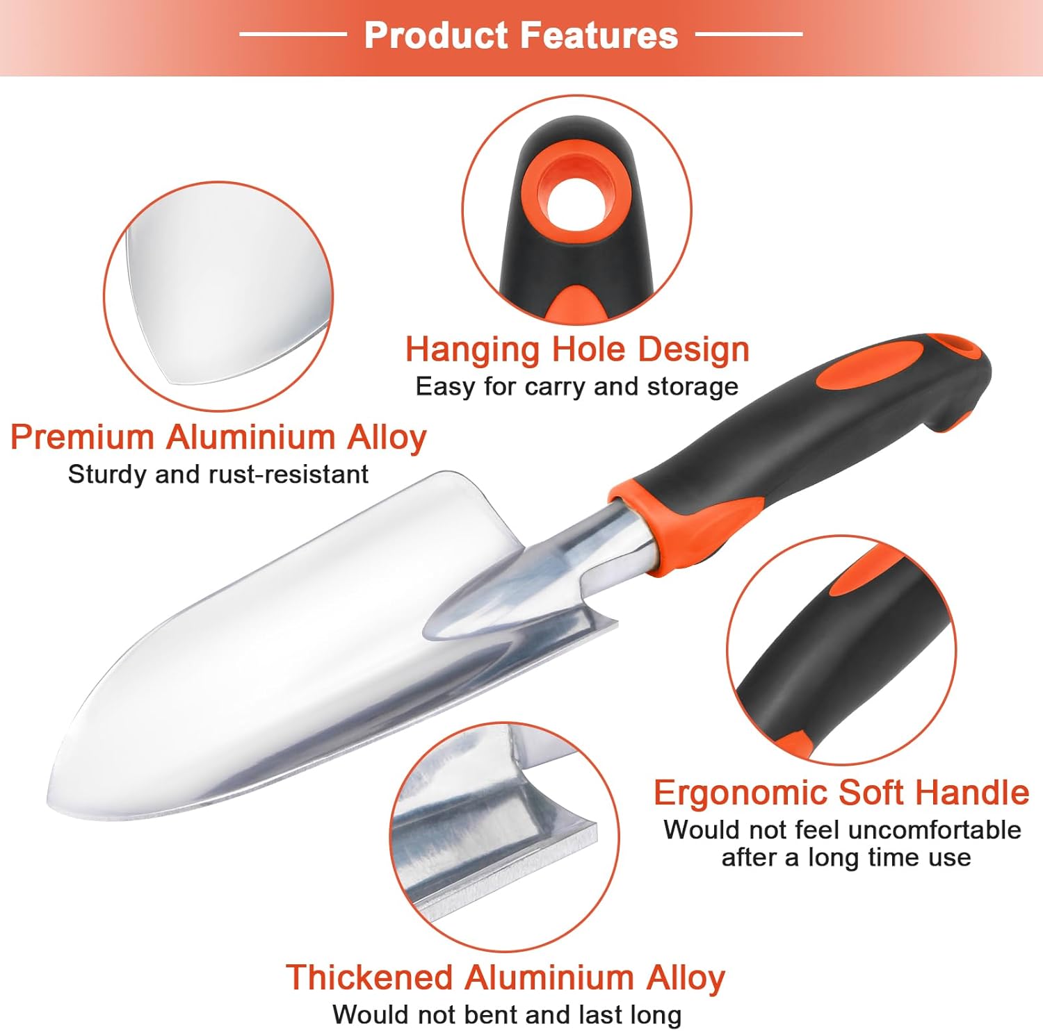 Garden Tools Set, 3 Pack Heavy Duty Gardening Tools Set Include Garden Shovel, Transplant Trowel and Hand Rake with Ergonomic Non-Slip Handle, Aluminum Alloy Lawn and Garden Hand Tools for Planting