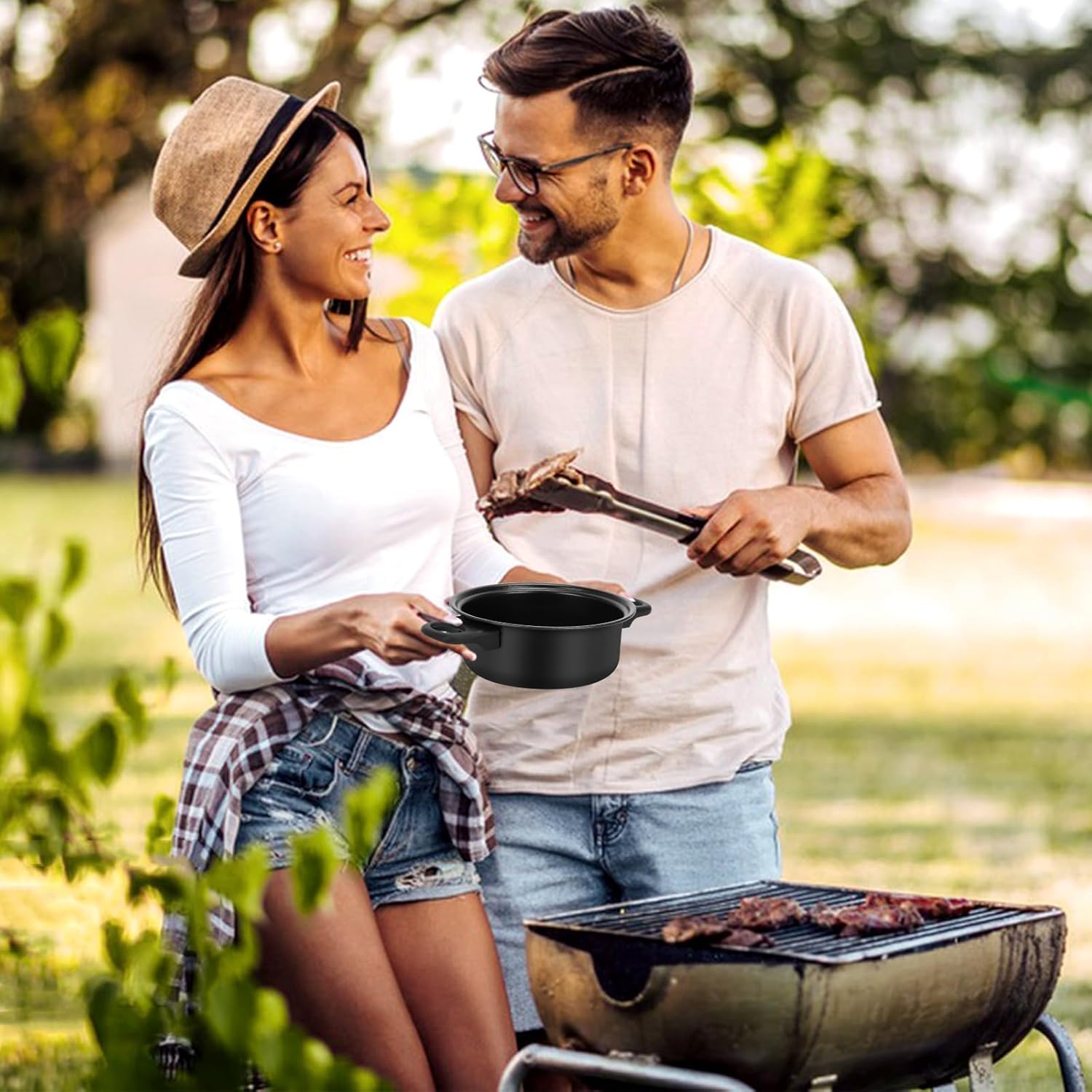 Non-Stick Cookware Set, 13 Piece Set Portable Lightweight Cast Iron Pots and Pans with Glass Lids and Nylon Utensils for Outdoor Camping Picnic Travel Cookware