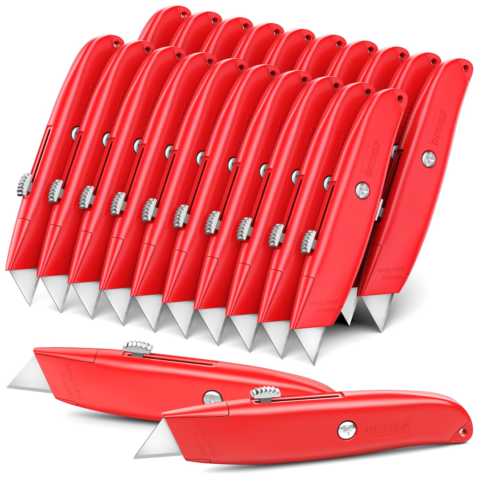 DIYSELF 2Pack Utility Knife Box Cutter Retractable Razor Blade Heavy Duty Box Cutters Knife PVC Pipe Cutter (Red)