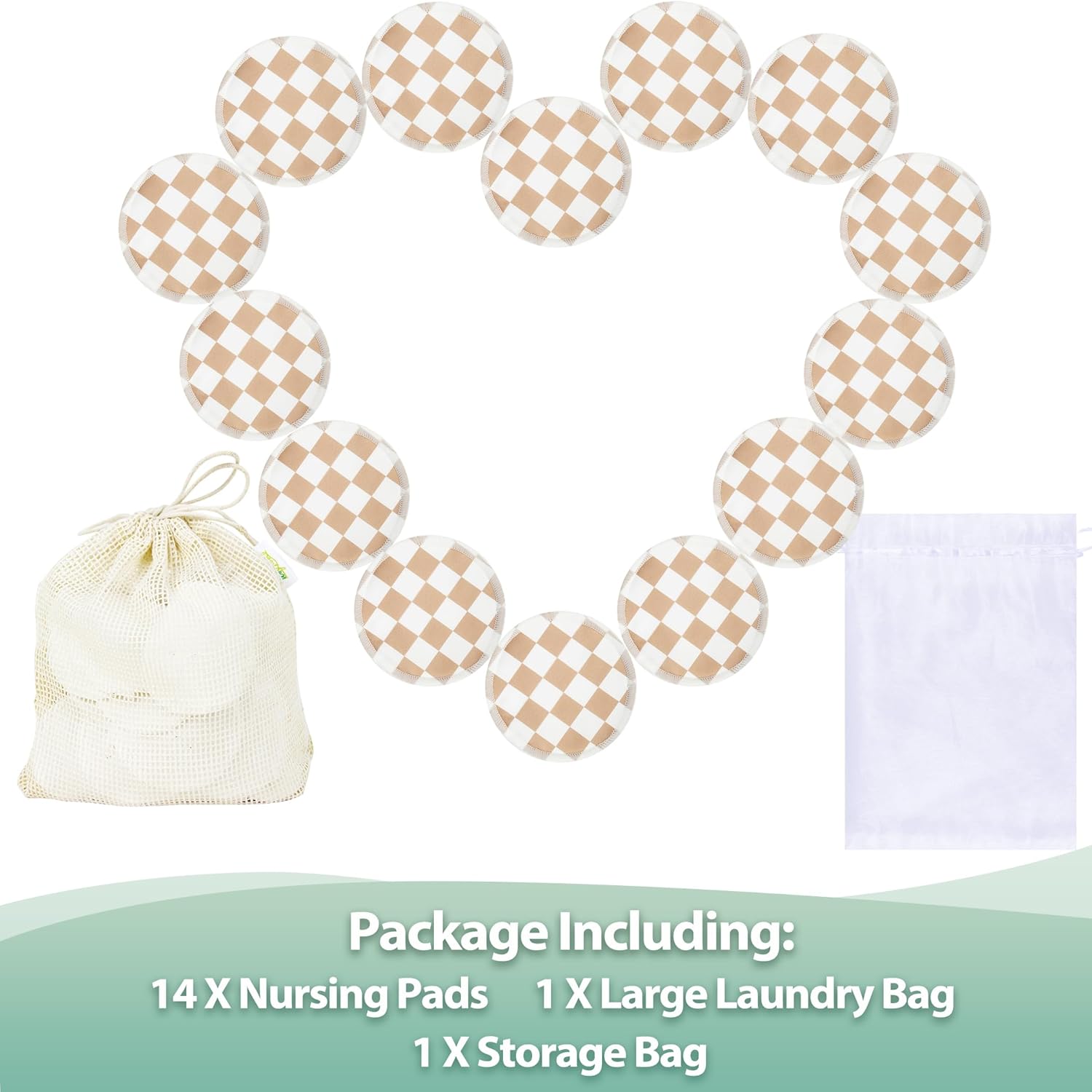 wegreeco Nursing Breast Pads (14 Pack) + Laundry Bag & Travel Storage Bag, 4.7 inch Option - Washable & Reusable Breastfeeding Nursing Pads (Mild, Large)