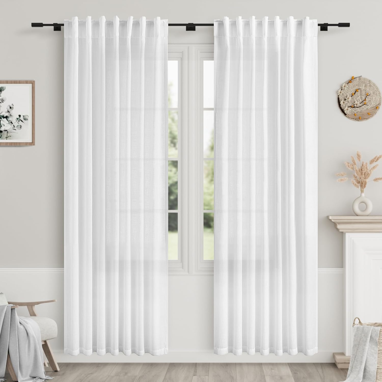 Nanspring Burgundy Linen Curtains 84 Inch Length 2 Panels Set for Living Room Rod Pocket Back Tab Light Filtering Window Drapes for Bedroom Dining Room Protect Privacy Modern Farmhouse Decor 52x84