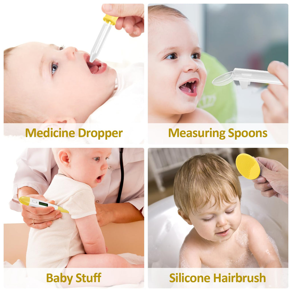 Baby Grooming Kit, Infant Safety Care Set with Hair Brush Comb Nail Clipper Nasal Aspirator,Baby Essentials Kit for Newborn Girls Boys (Grey White)