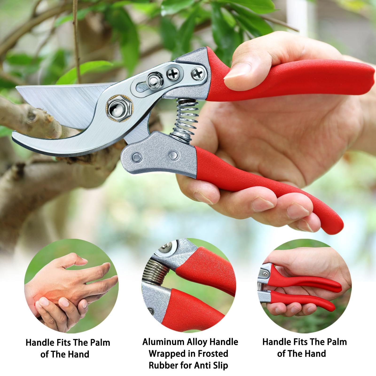 Kynup Pruning Shears, Gardening Scissors, Pruners for Gardening, Heavy Duty Garden Tools, Garden Grass Clippers Hand Hedge Shears, (Red)