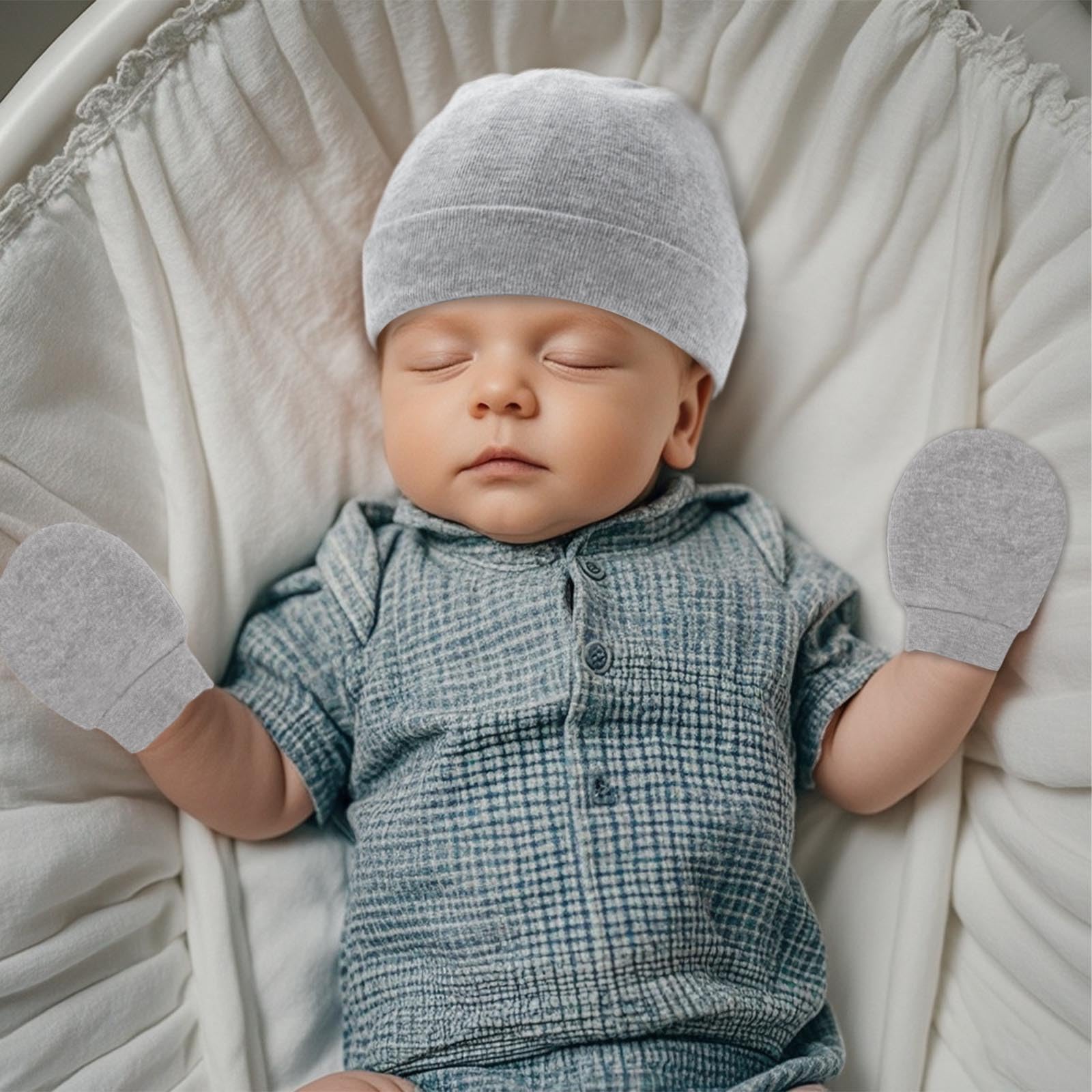 Fecawd Baby Hats and Mittens Newborn Hats Gloves Infant Beanie Soft Cap Mitten Sets for 0-6 Months Boys Girls