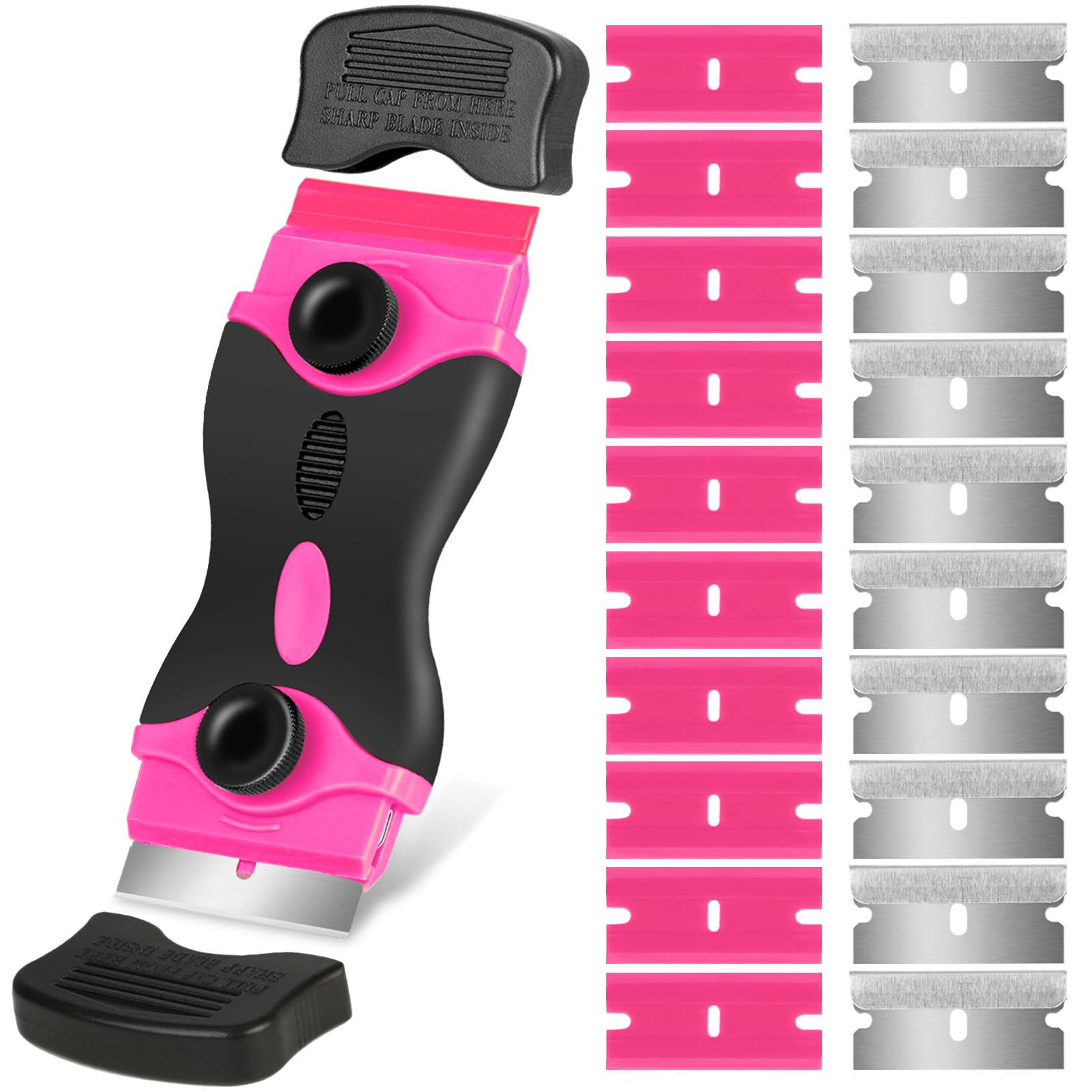 Razor Blade Scraper Tool Kit - 2Pack Razor Scrapers & 40Pcs Extra Blades, Plastic Paint Scraper Tool, Razor Scraper Tool for Glass Top Stove, Scrappers for Cleaning Window, Cooktop, Oven, Floor