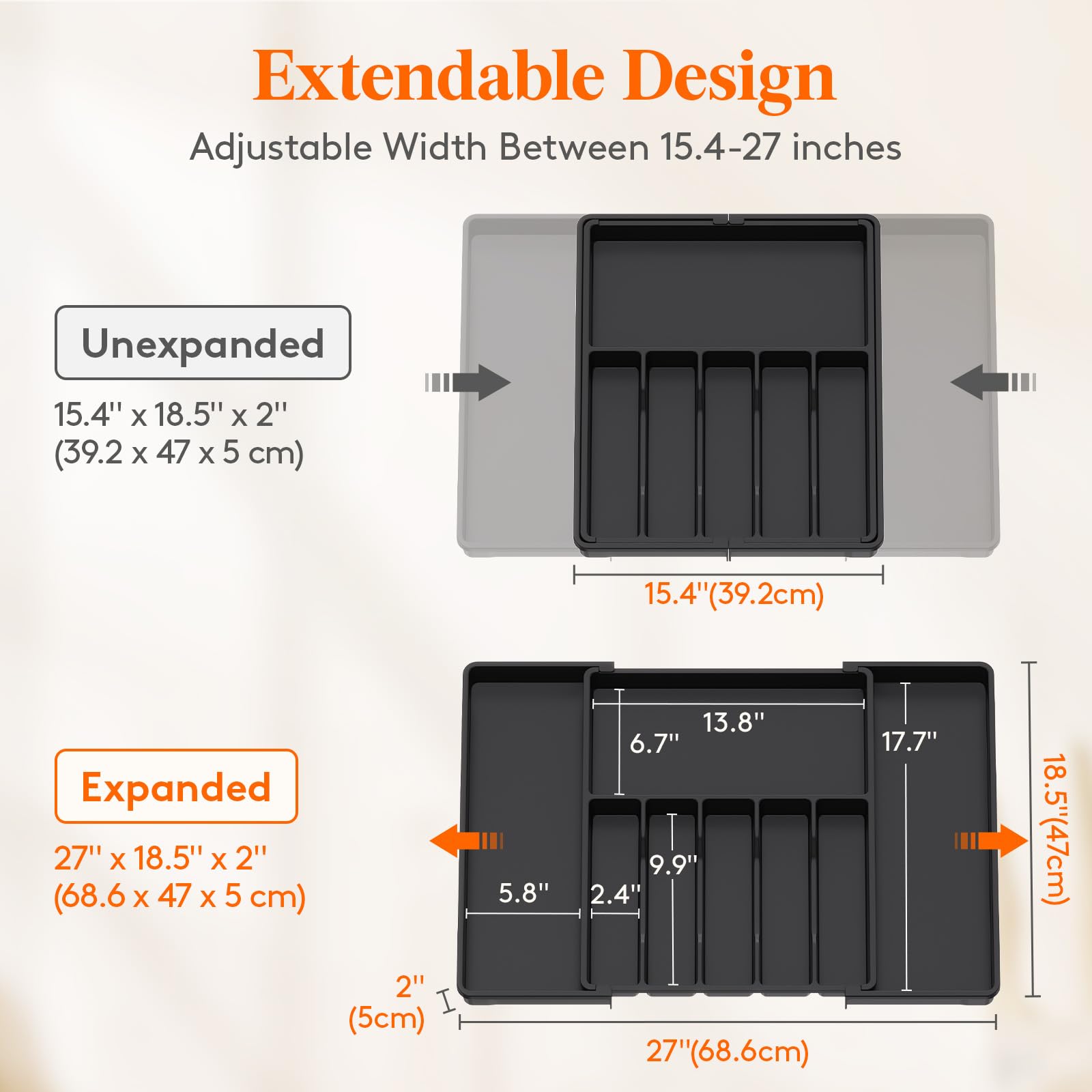 Lifewit Silverware Drawer Organizer, Expandable Utensil Tray for Kitchen, BPA Free Flatware and Cutlery Holder, Adjustable Plastic Storage for Spoons Forks Knives, 8.5"-14.1" x 12.1", Black