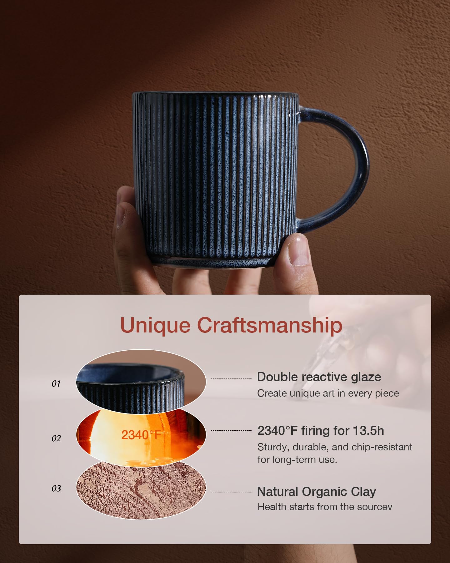 famiware Coffee Mugs Set of 6, Starlight 11 oz Mug Cup Set with Handle for Coffee, Tea, Cocoa, Milk - Ceramic Stoneware Mug Set, Matte Black Grey