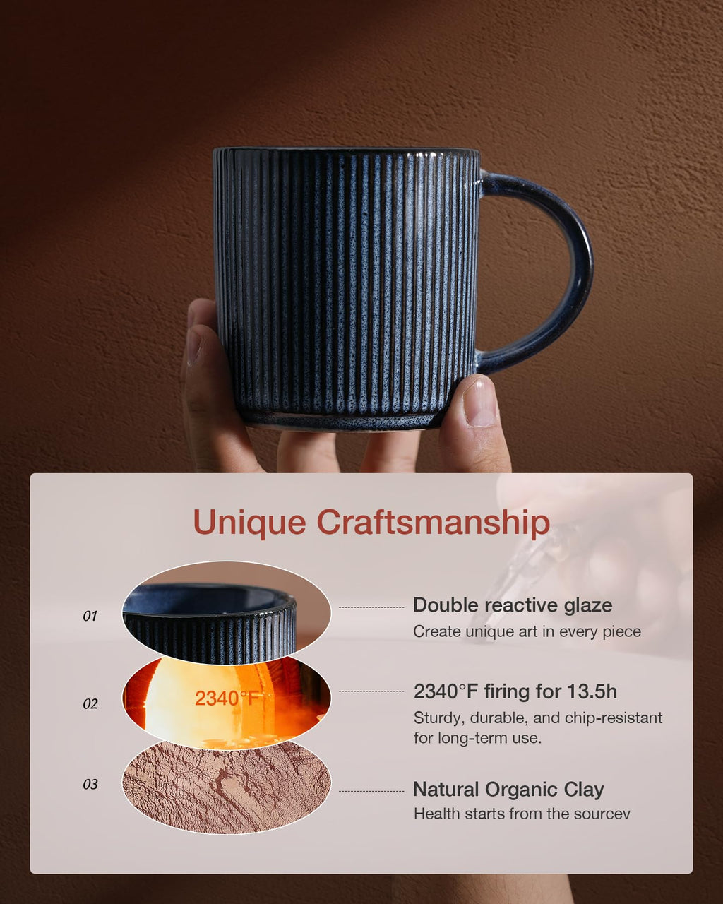 famiware Coffee Mugs Set of 6, Starlight 11 oz Mug Cup Set with Handle for Coffee, Tea, Cocoa, Milk - Ceramic Stoneware Mug Set, Matte Black Grey