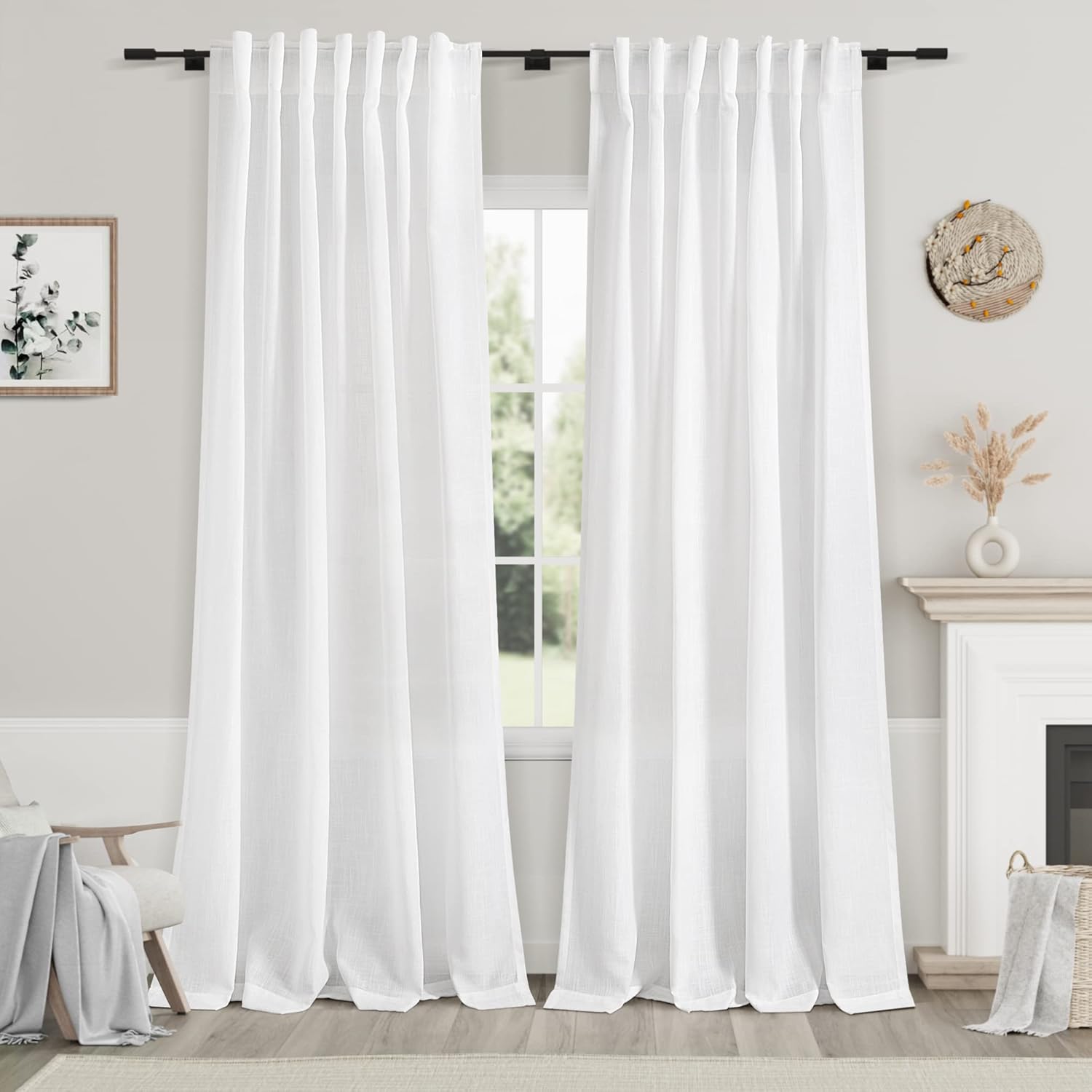Nanspring Burgundy Linen Curtains 84 Inch Length 2 Panels Set for Living Room Rod Pocket Back Tab Light Filtering Window Drapes for Bedroom Dining Room Protect Privacy Modern Farmhouse Decor 52x84