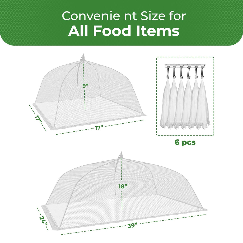 Simply Genius Pop-Up Mesh Food Covers - 17 x 17 in, White, 6 Pack, Large & Tall - Reusable & Collapsible Food Tents for Outdoor Serving