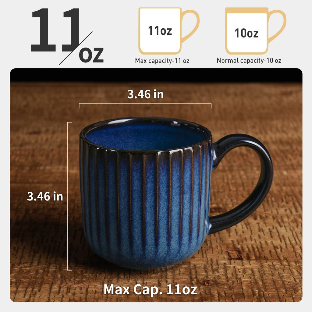 famiware Coffee Mugs Set of 6, Starlight 11 oz Mug Cup Set with Handle for Coffee, Tea, Cocoa, Milk - Ceramic Stoneware Mug Set, Matte Black Grey