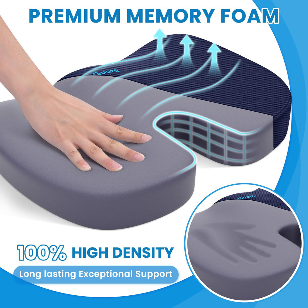 TushGuard Seat Cushion for Office Chair Memory Foam Non-Slip Cushion Back, Relief Chair Pad, Butt Pillow for Office Chair, Car, Computer Desk, Black