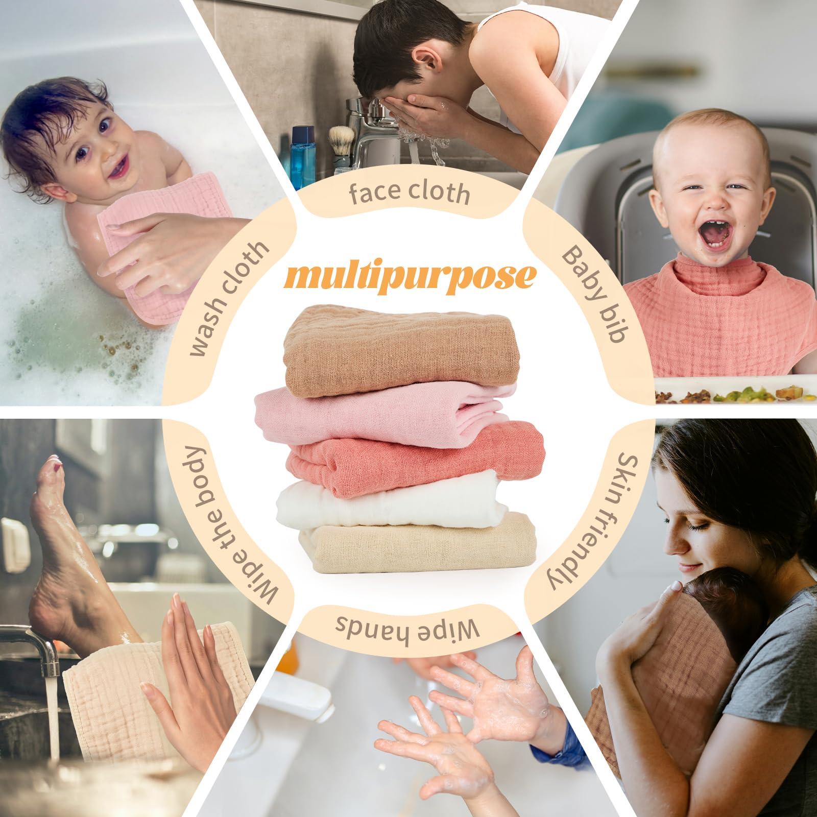 MIGIOL Muslin Burp Cloths 100% Cotton Baby Burp Cloths Soft, Absorbent 10x20 inches for Girls and Boys Baby Essentials