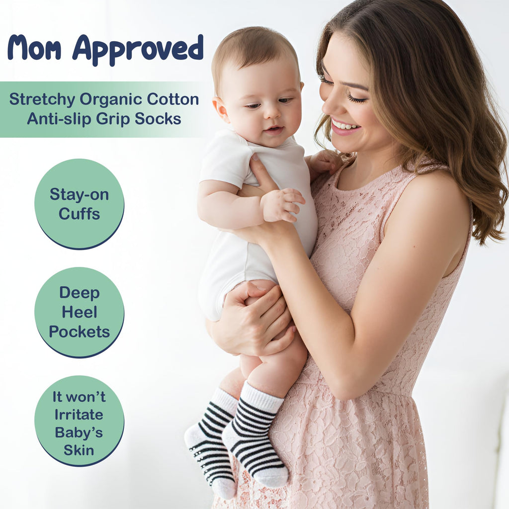 Mother's Choice Organic Cotton Baby Socks Infant 0-6 Months - 12 pairs Soft, Cozy, and Gentle Newborn Socks for Girls & Boys, Perfect Baby Gift for Everyday Wear, and Infant Comfort